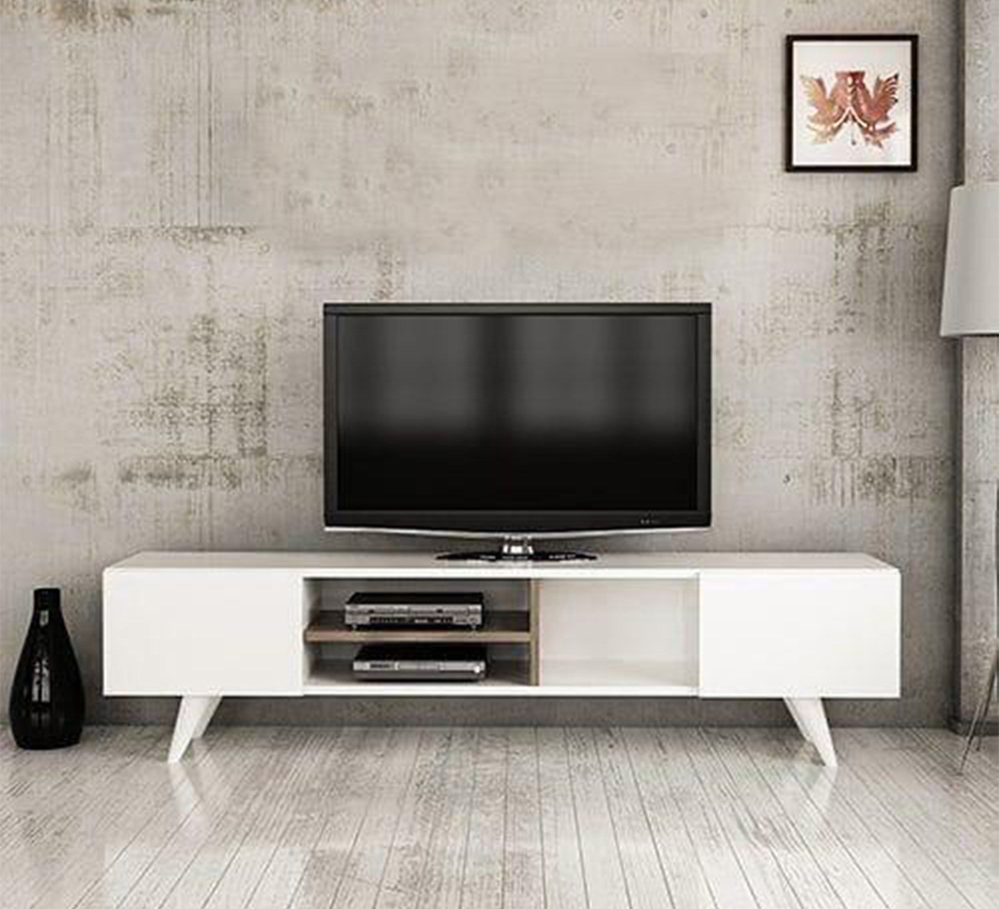 TV table with white surface and legs - Vitrine Furniture - TV Table & Cabinet