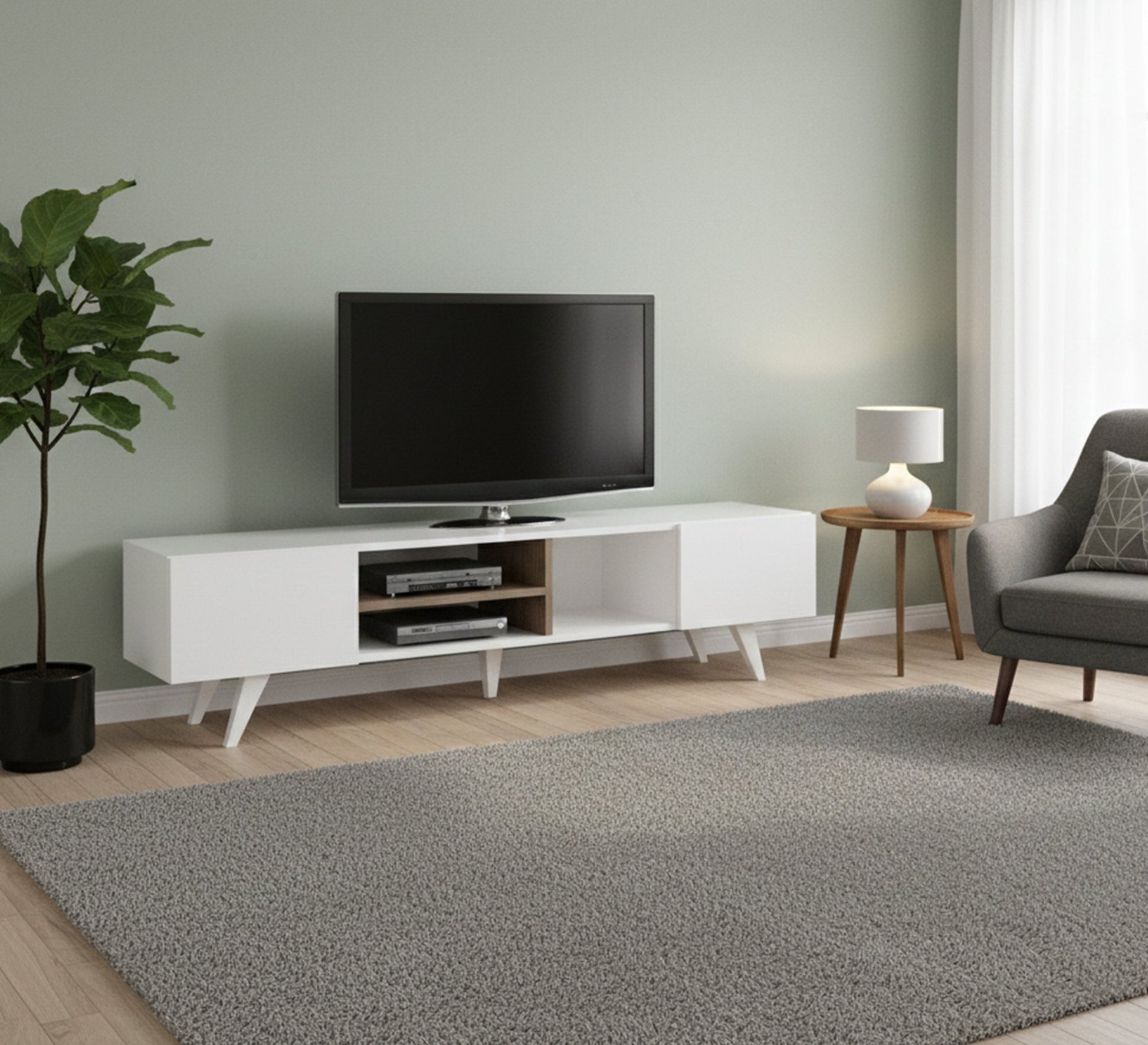 TV table with white surface and legs - Vitrine Furniture - TV Table & Cabinet