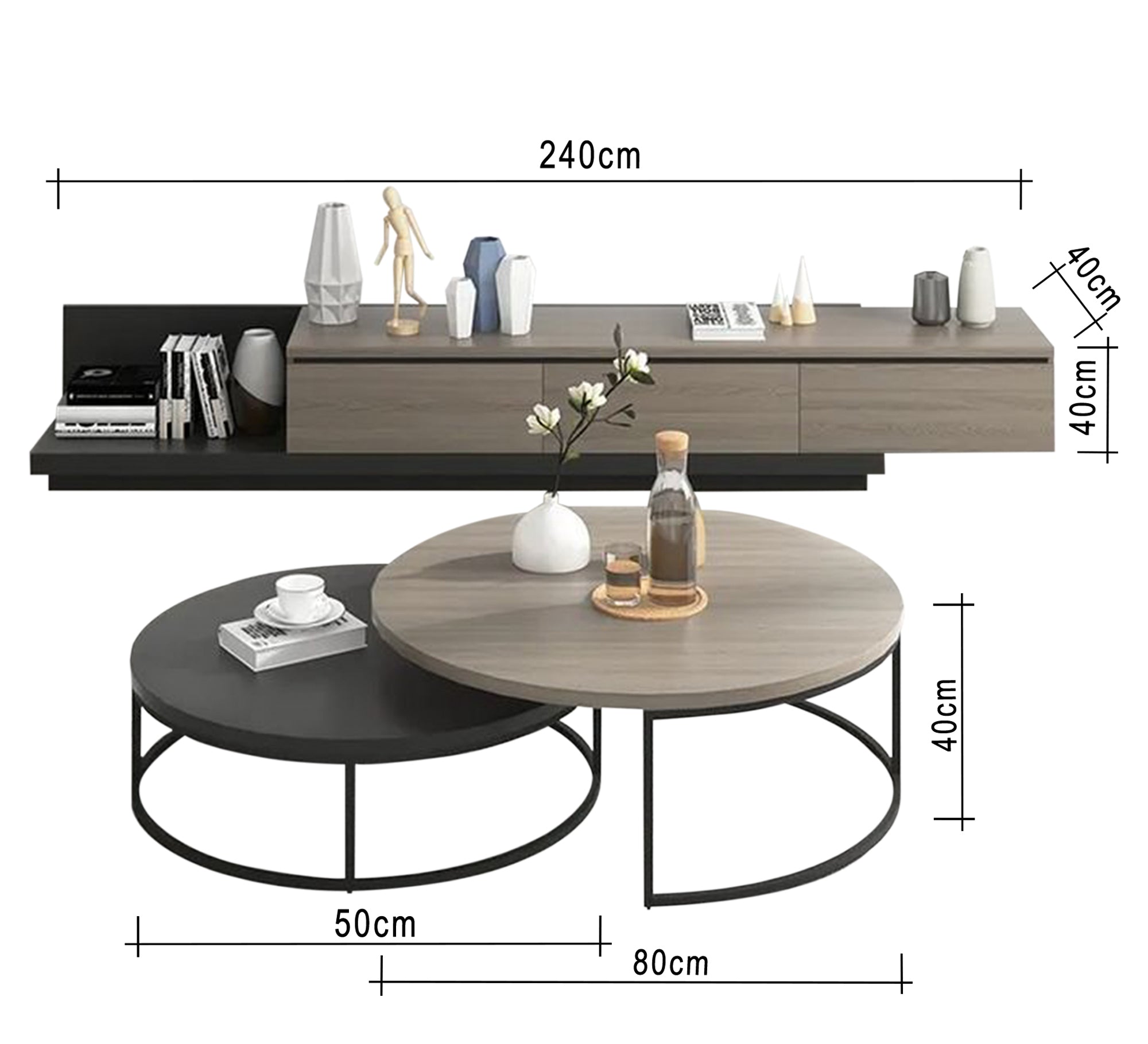 TV unit and circular center tables - Vitrine Furniture - Furniture