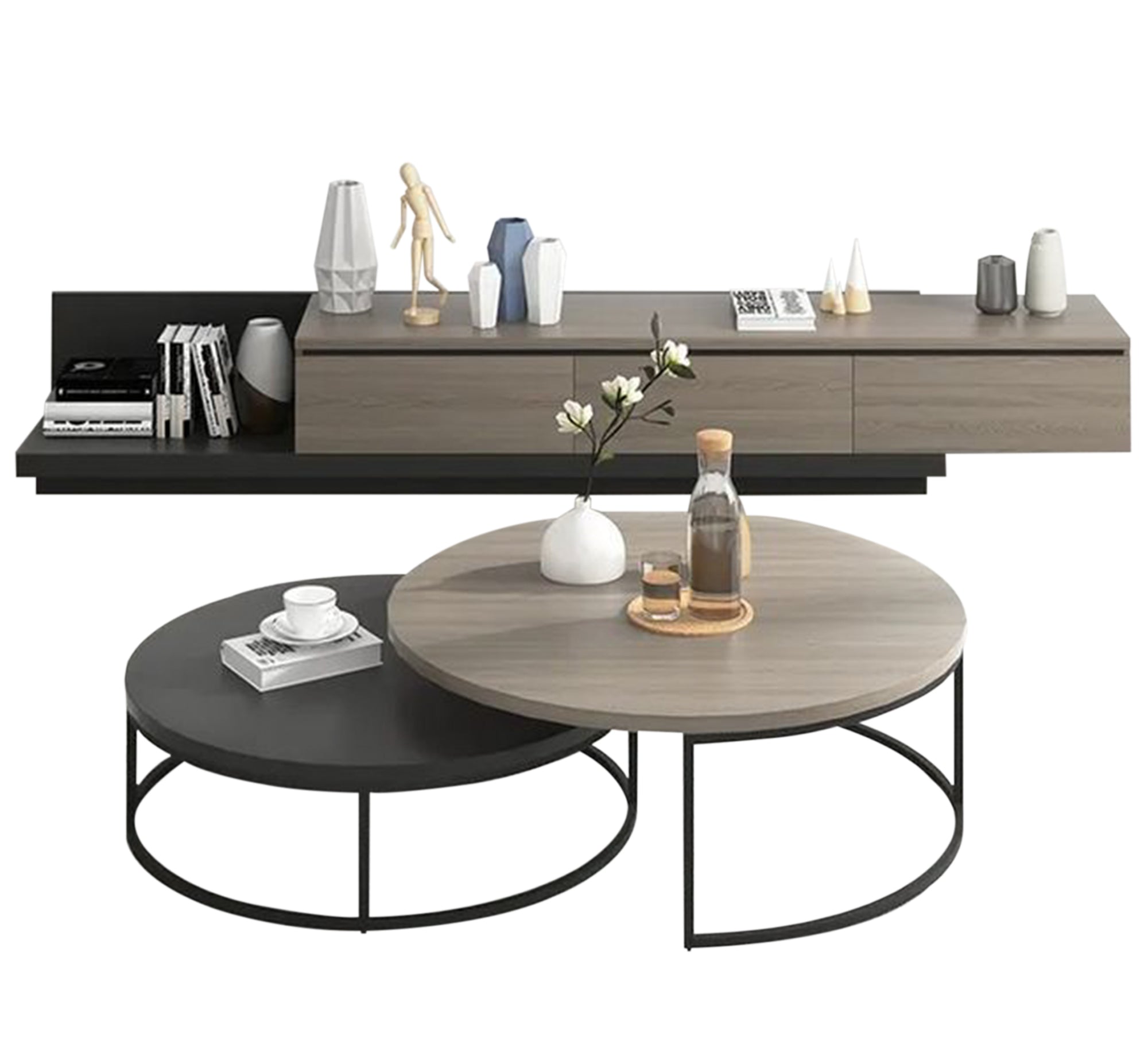 TV unit and circular center tables - Vitrine Furniture - Furniture