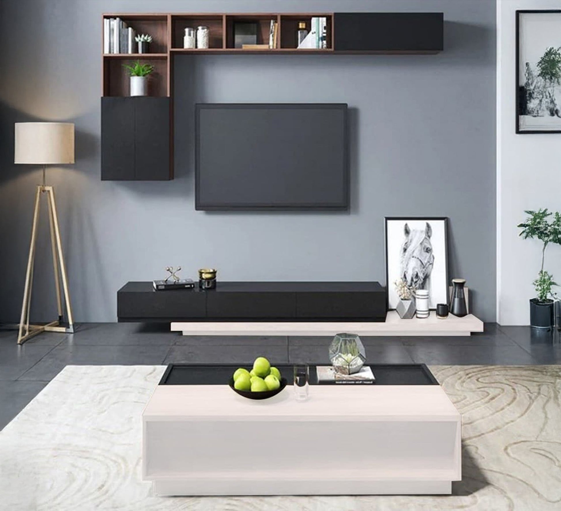 TV unit and coffee table in a modern black and beige design - Vitrine Furniture - Furniture