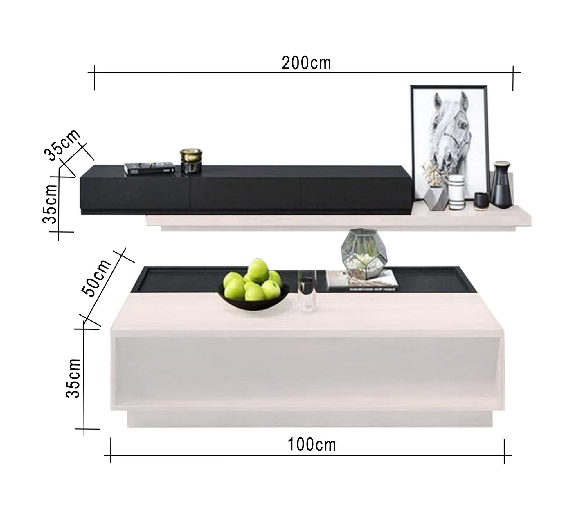 TV unit and coffee table in a modern black and beige design - Vitrine Furniture - Furniture