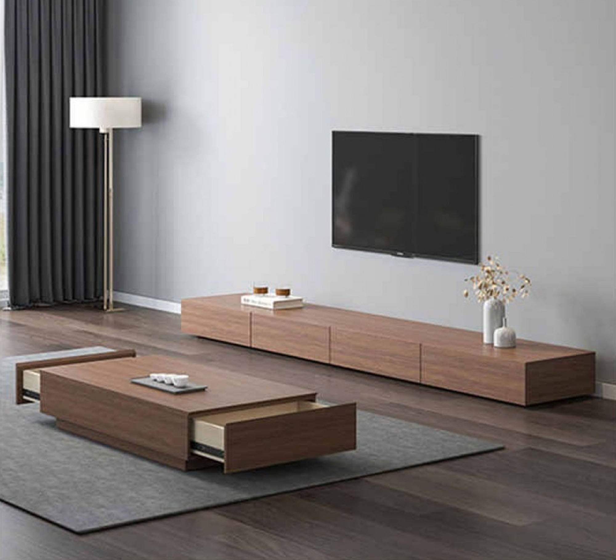 TV unit and table with wooden stairs - Vitrine Furniture - Furniture