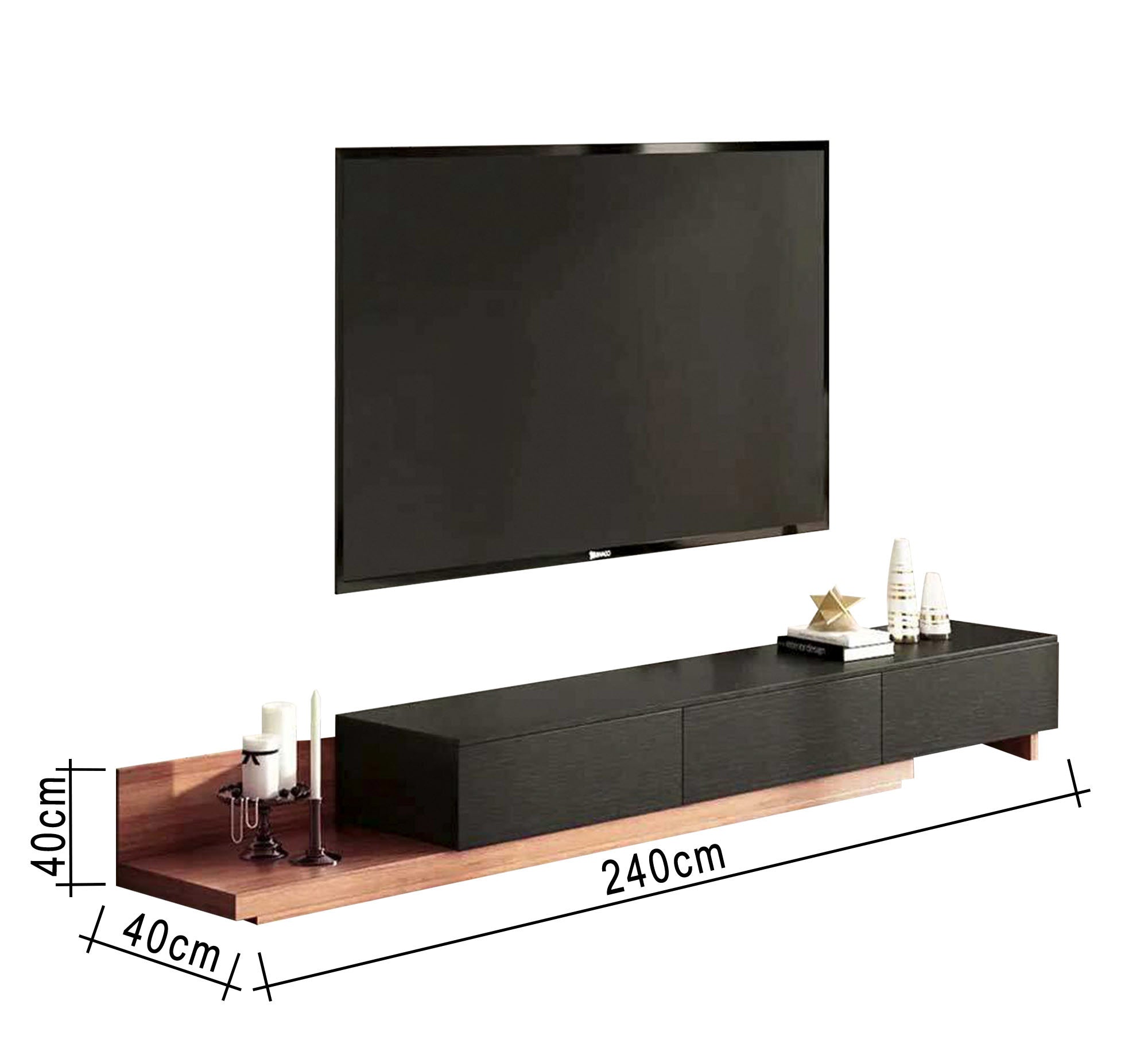 TV unit in Black and wooden brown - Vitrine Furniture - TV Table & Cabinet