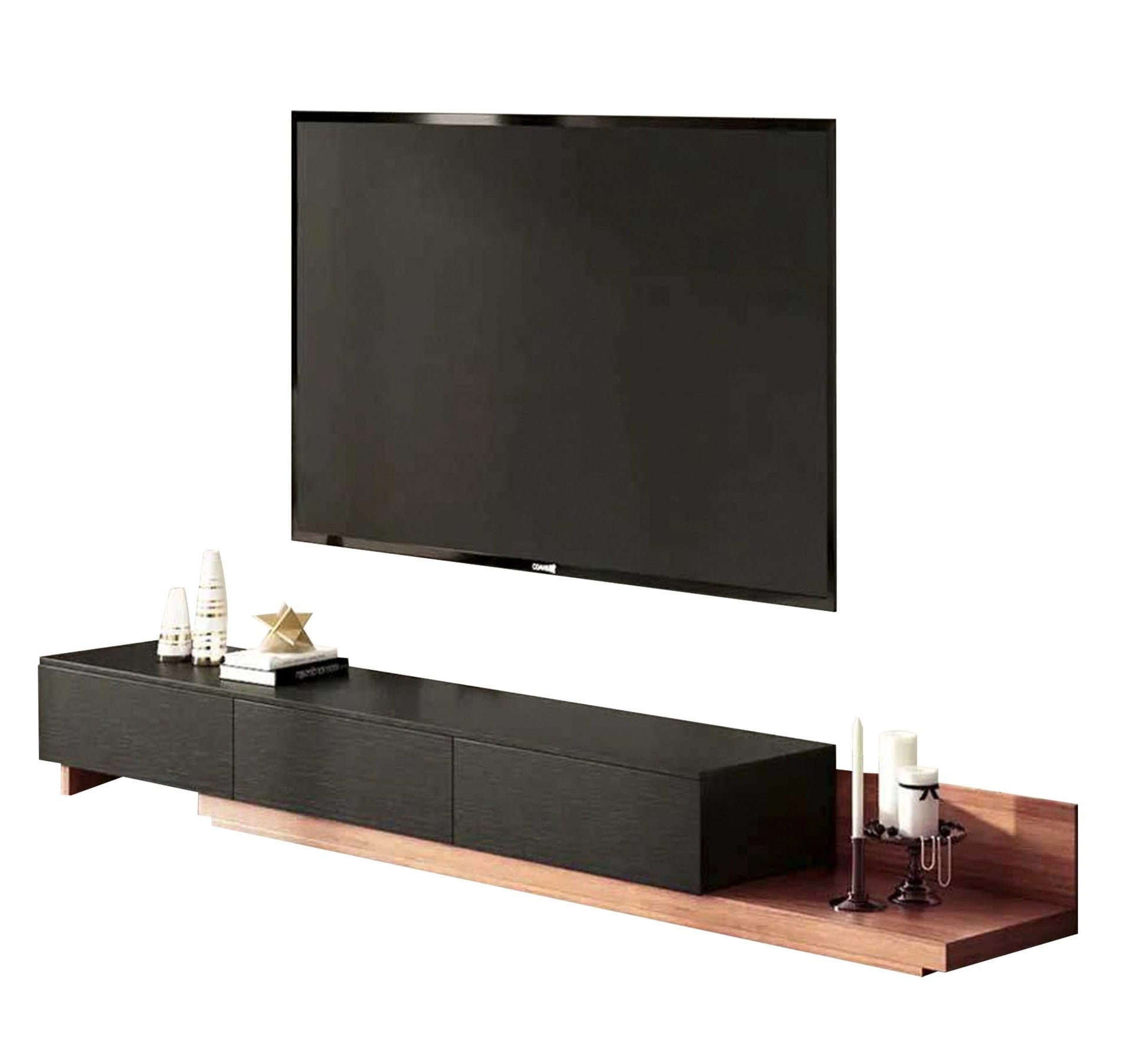 TV unit in Black and wooden brown - Vitrine Furniture - TV Table & Cabinet