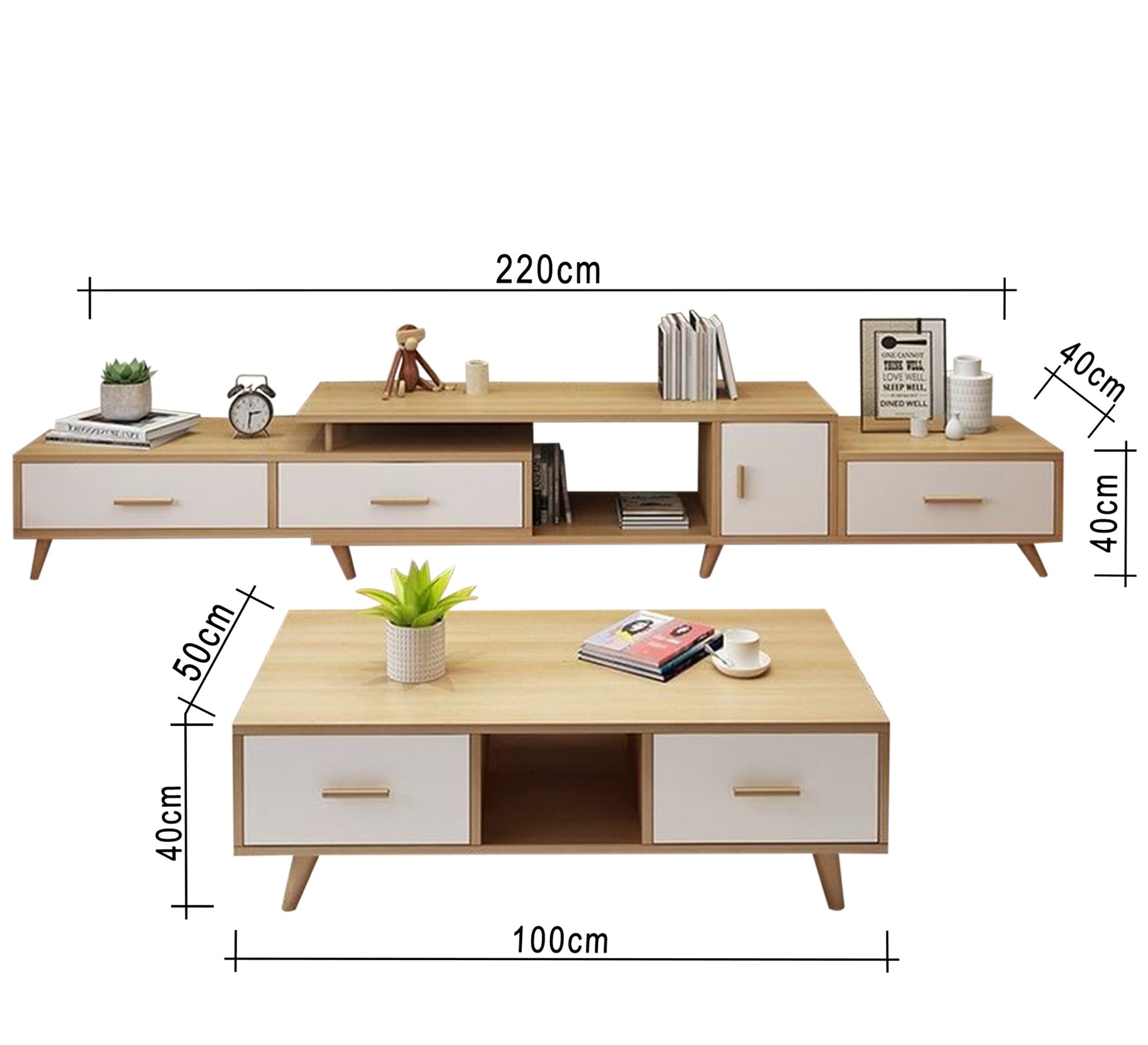 TV unit in white and wooden beige - Vitrine Furniture - Furniture