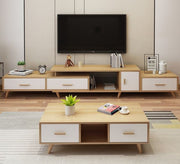 TV unit in white and wooden beige - Vitrine Furniture - Furniture