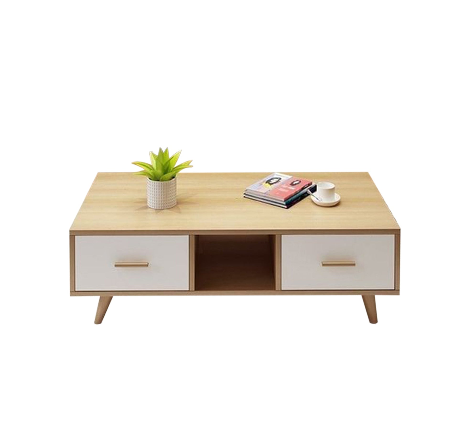 TV unit in white and wooden beige - Vitrine Furniture - Furniture