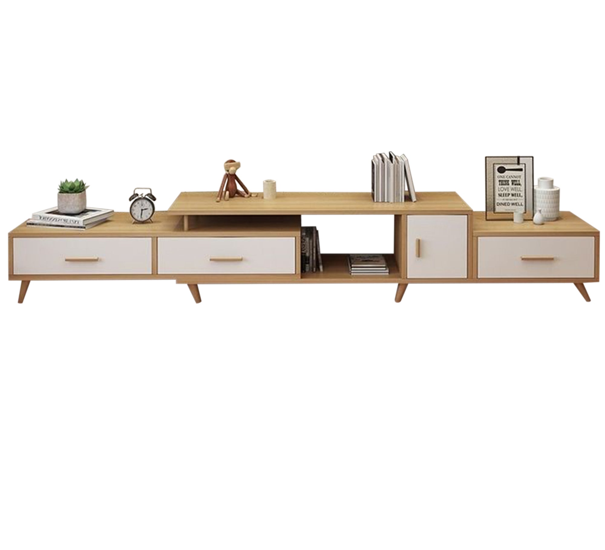 TV unit in white and wooden beige - Vitrine Furniture - Furniture