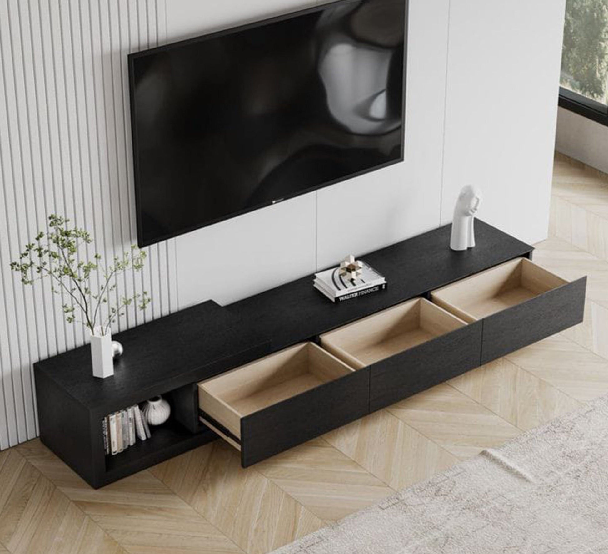 TV unit with three drawers and an open side shelf - Vitrine Furniture - Furniture