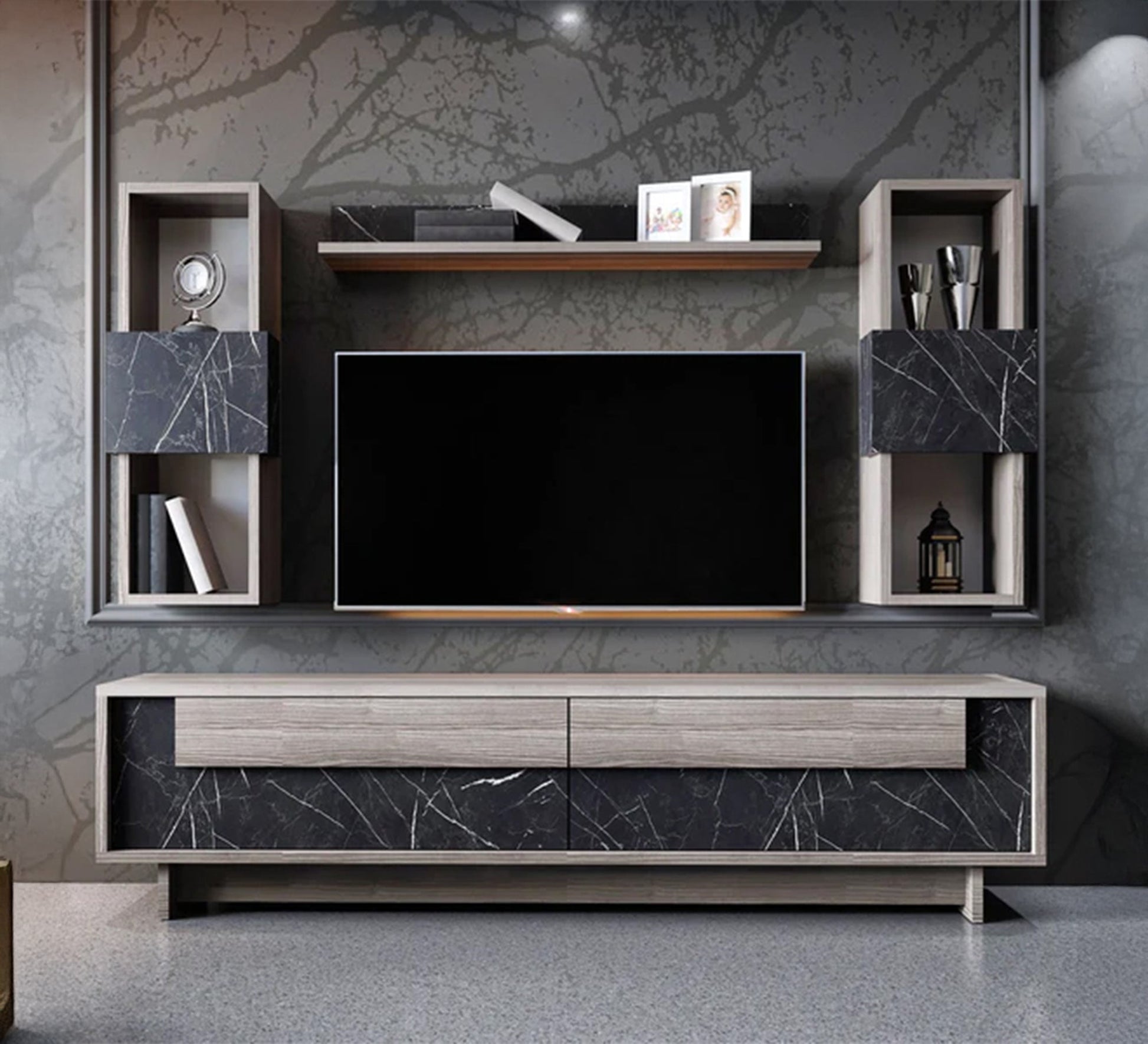 TV unit with upper bookcase, shelf, and lower unit - Vitrine Furniture - Furniture