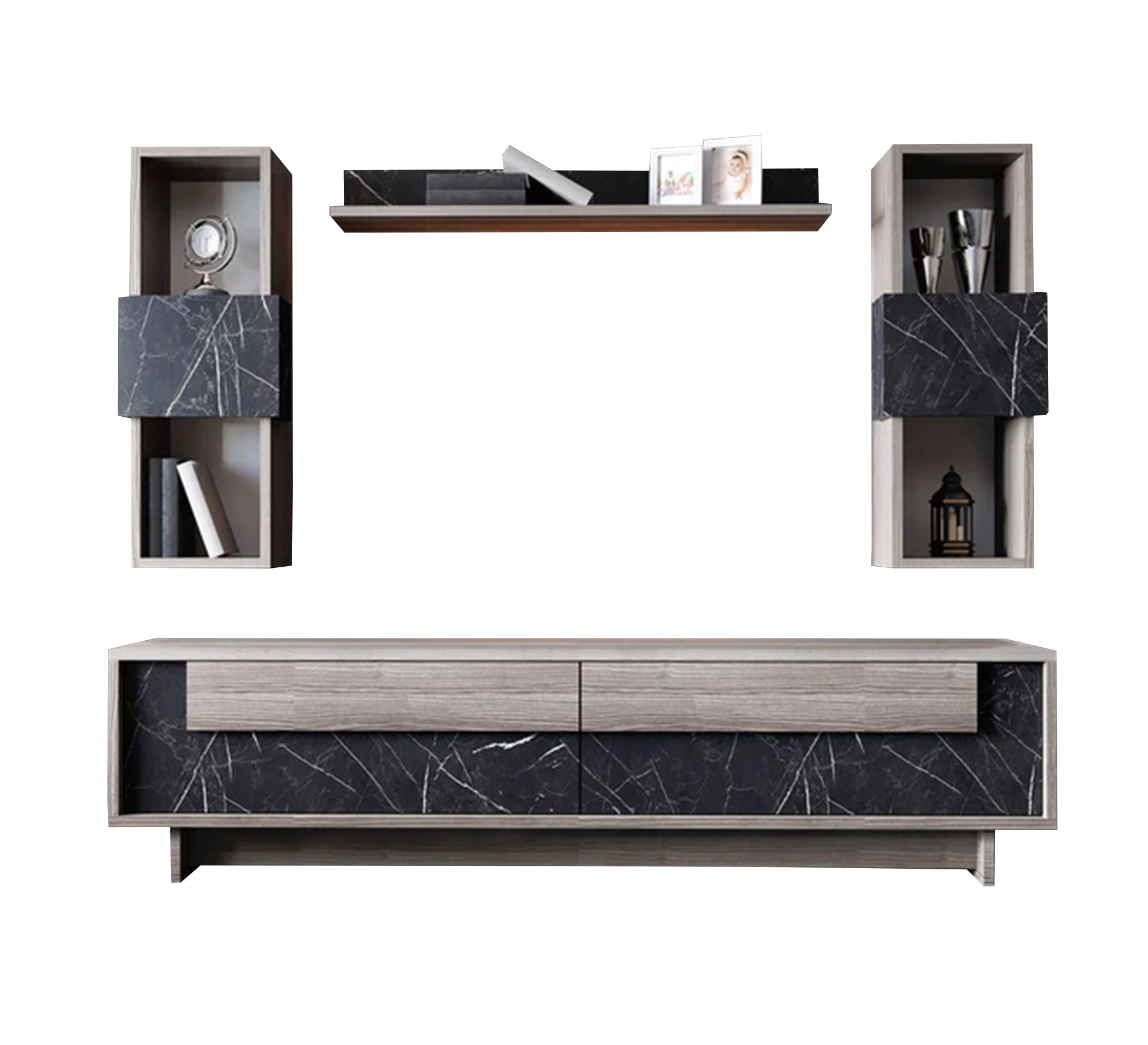 TV unit with upper bookcase, shelf, and lower unit - Vitrine Furniture - Furniture