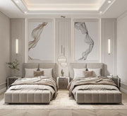 Two beige beds with a split headboard for a boys' bedroom - Vitrine Furniture - Furniture