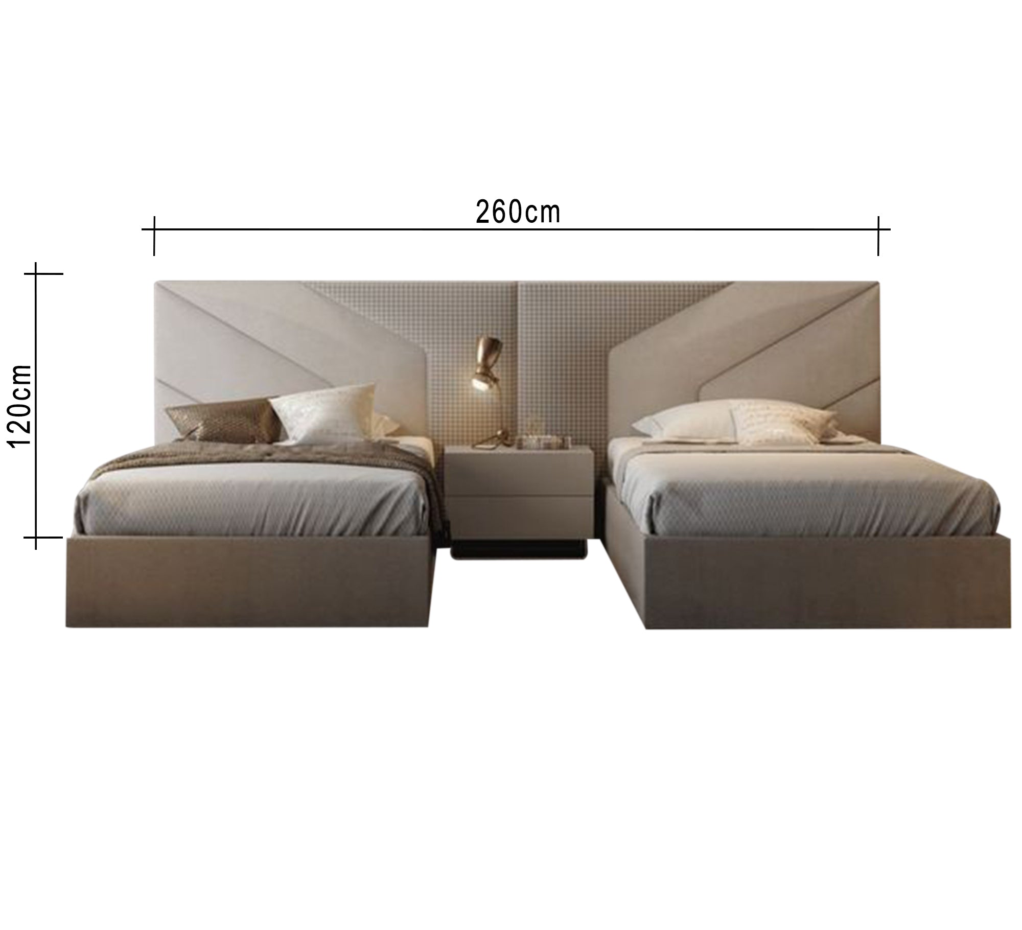 Two beige beds with attached headboards, suitable for a boys' bedroom - Vitrine Furniture - Furniture