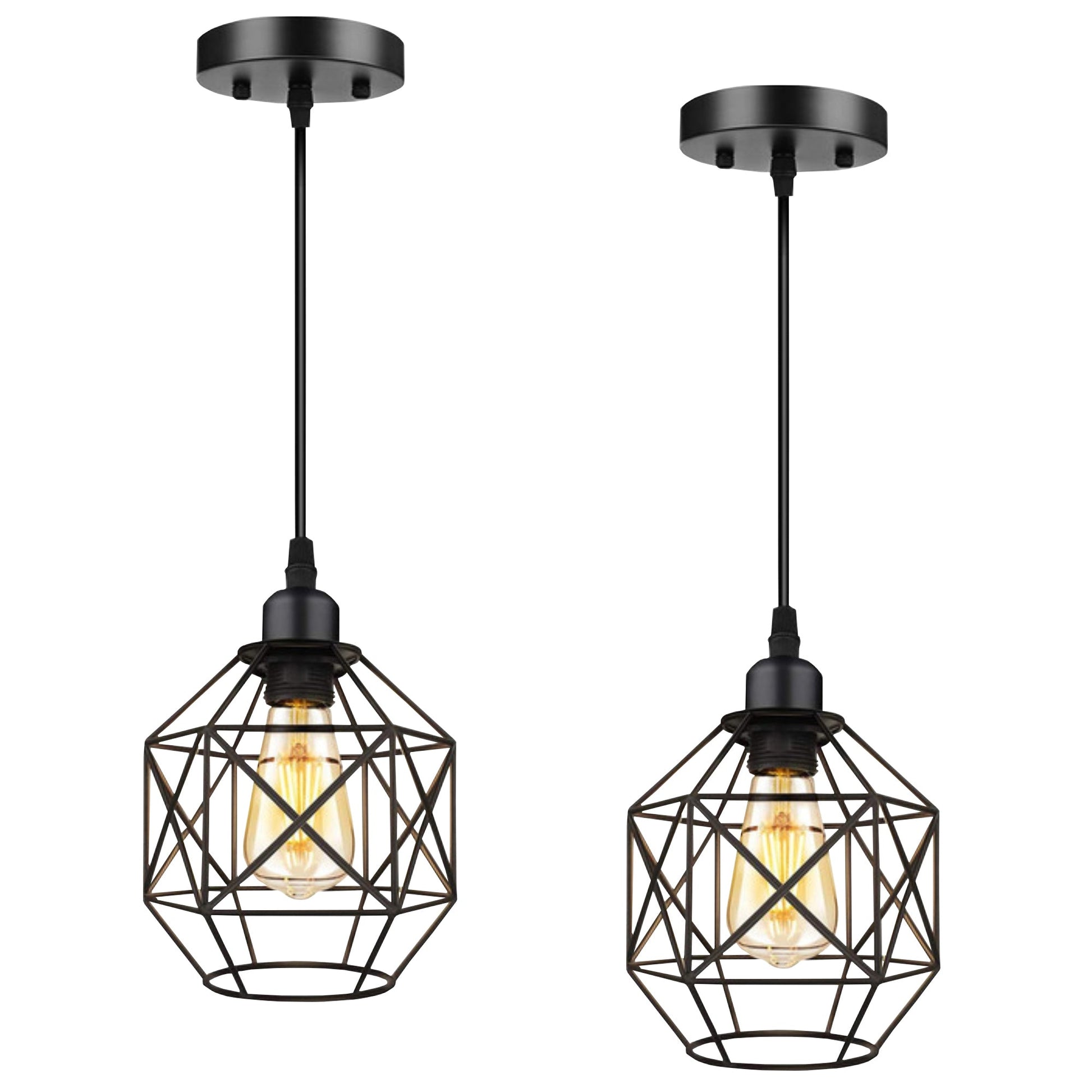 Two ceiling chandeliers with a hollow circular cage pendant - Vitrine Furniture - Lighting