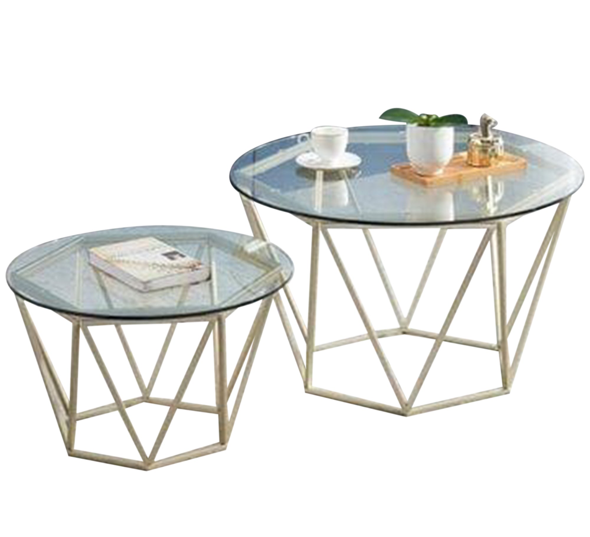 Two circular tables with a hexagonal base - Vitrine Furniture - Furniture