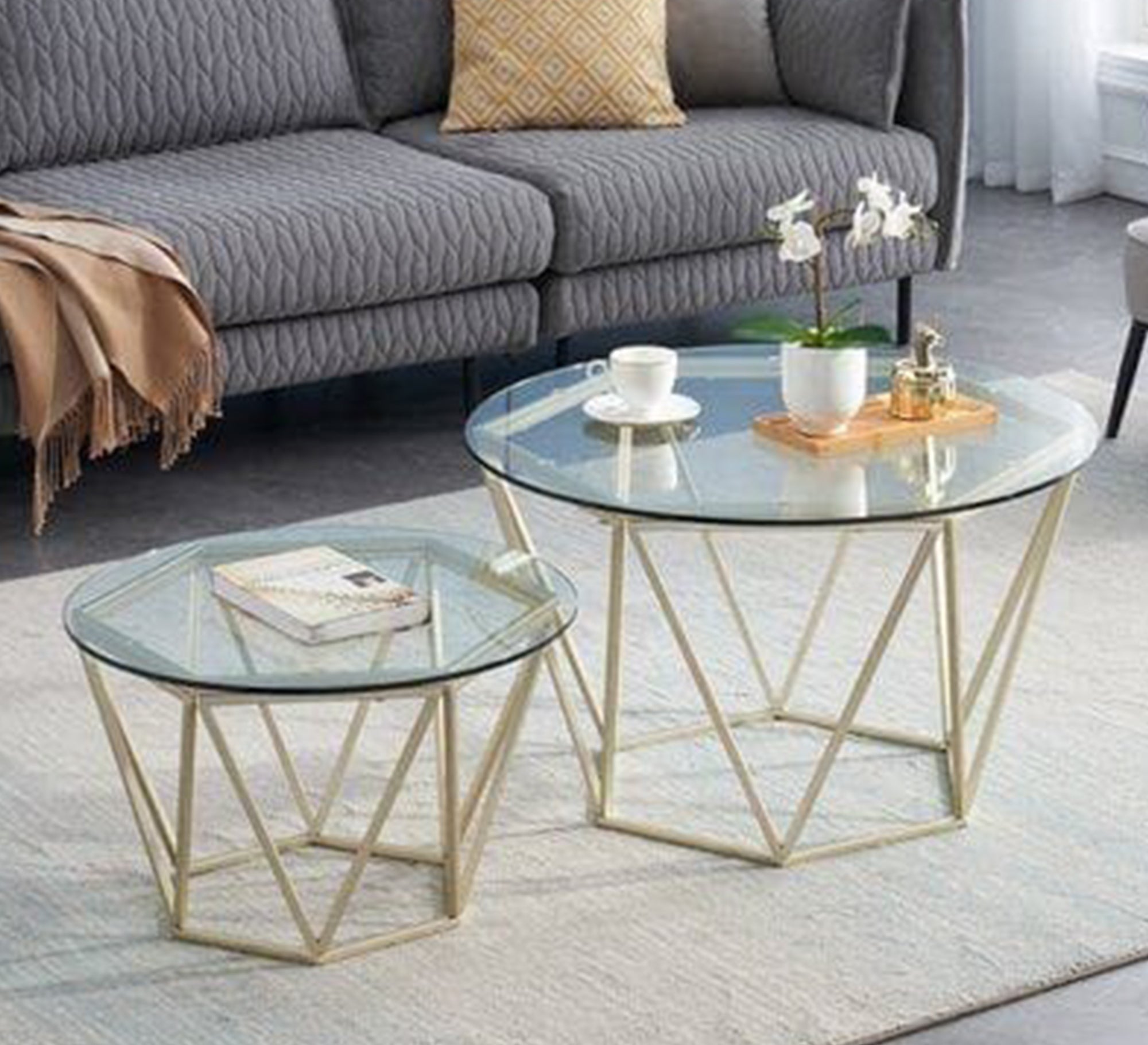 Two circular tables with a hexagonal base - Vitrine Furniture - Furniture