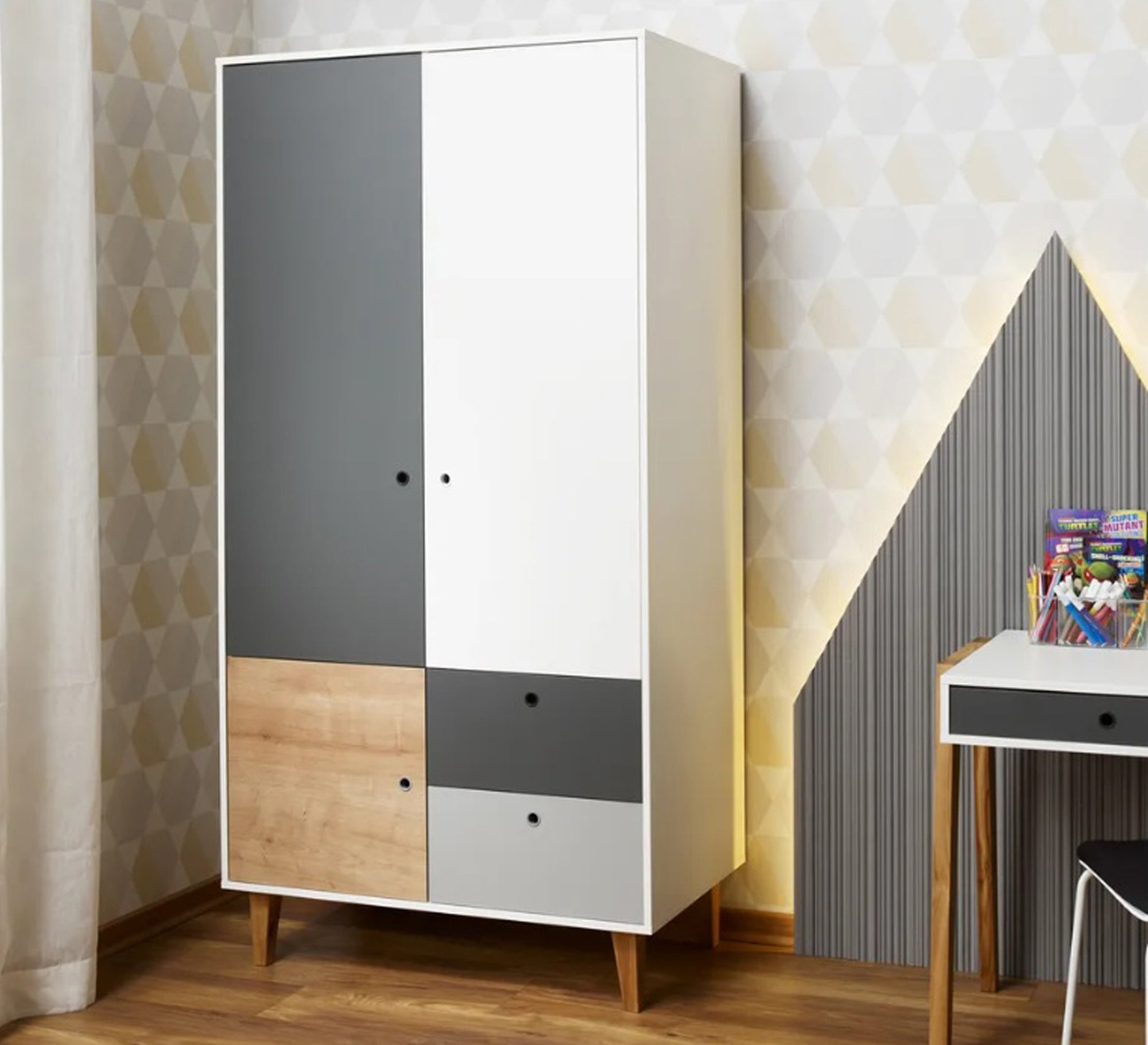 Two - Door Dresser: 4 Drawers, Tall Legs, Chic Design - Vitrine Furniture - Furniture