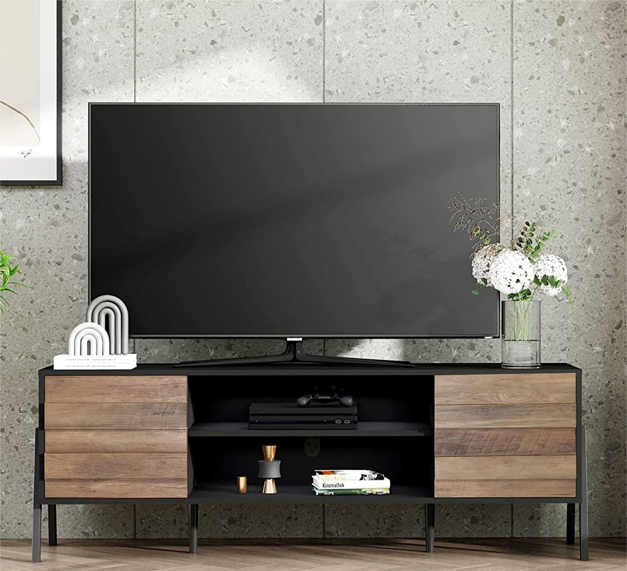 Two - door TV table with strong metal legs - Vitrine Furniture - Furniture