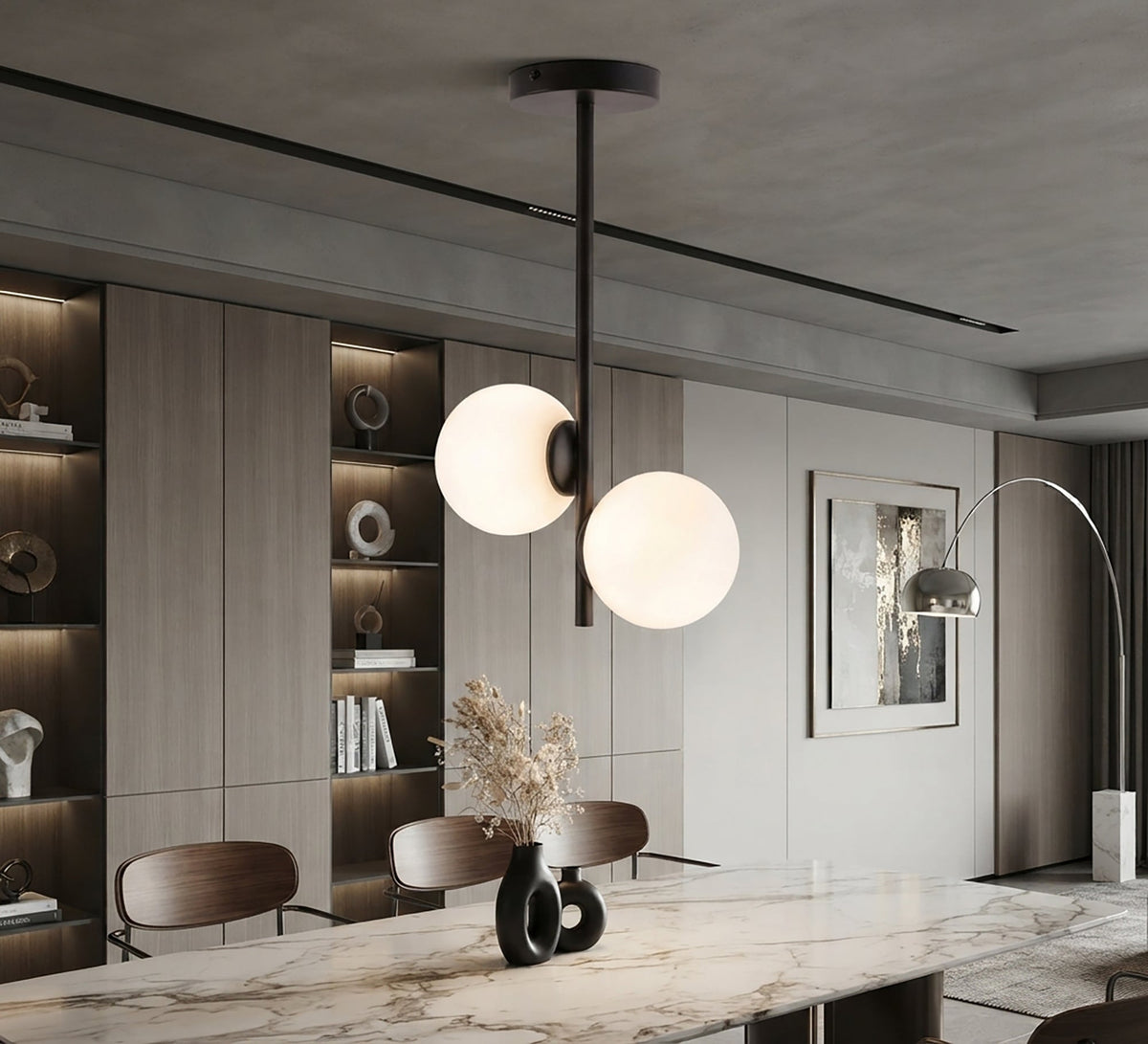 Two-globe vertical chandelier - Vitrine Furniture - Ceiling lights
