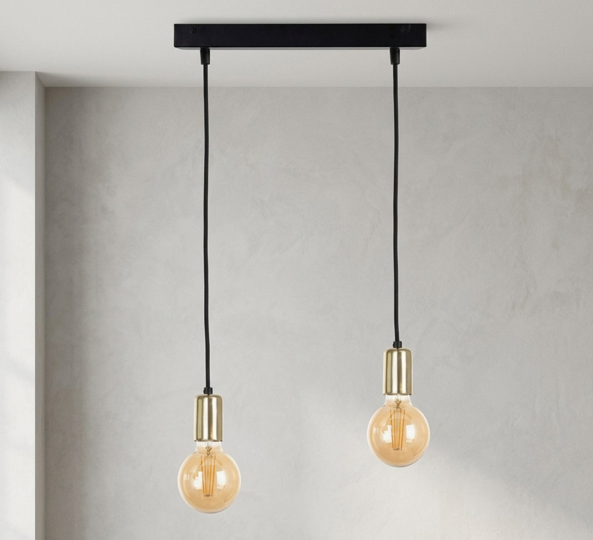Two-light linear pendant in black and gold - Vitrine Furniture - Ceiling lights
