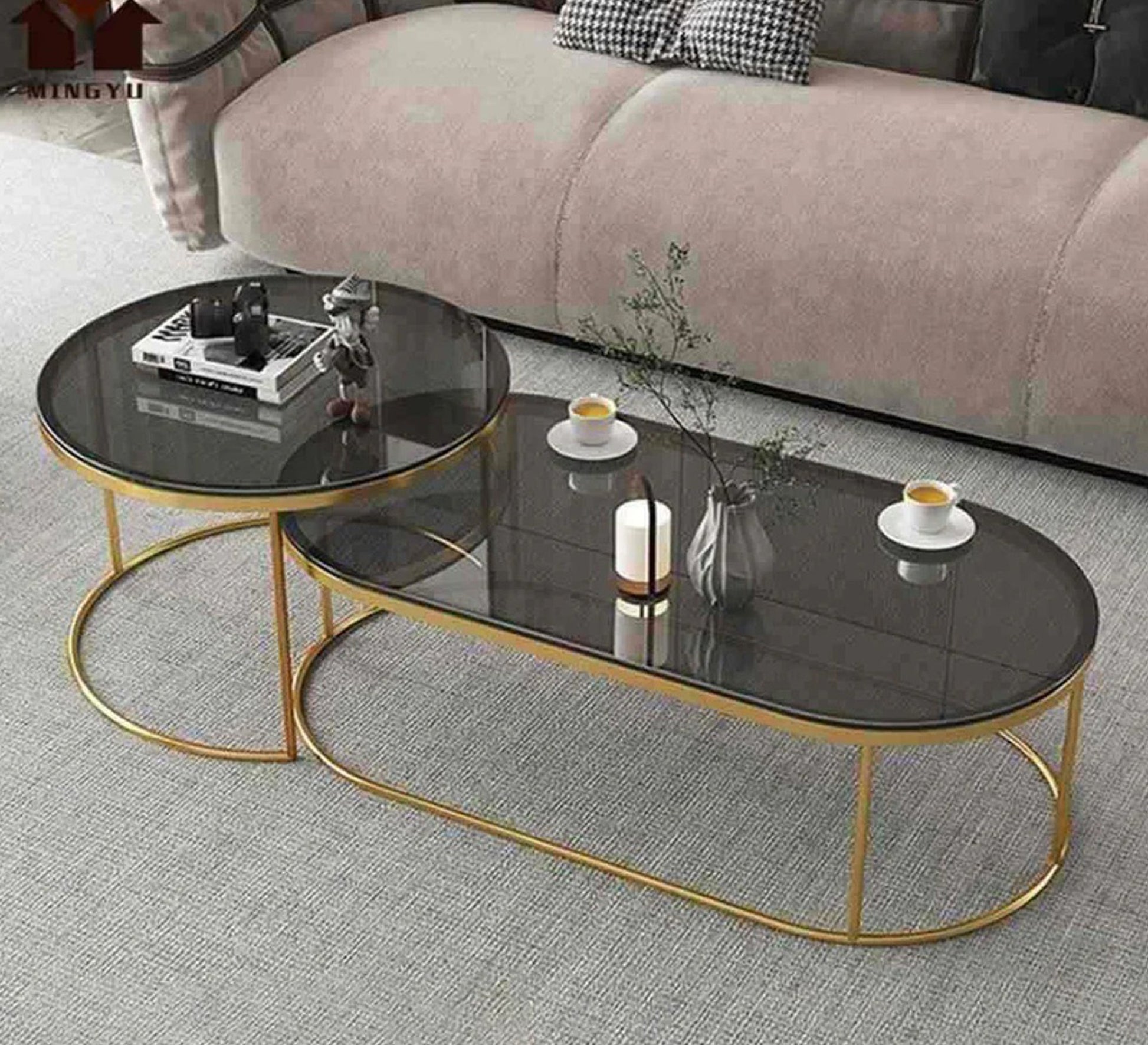 Two oval and one circular glass - topped tables - Vitrine Furniture - Furniture