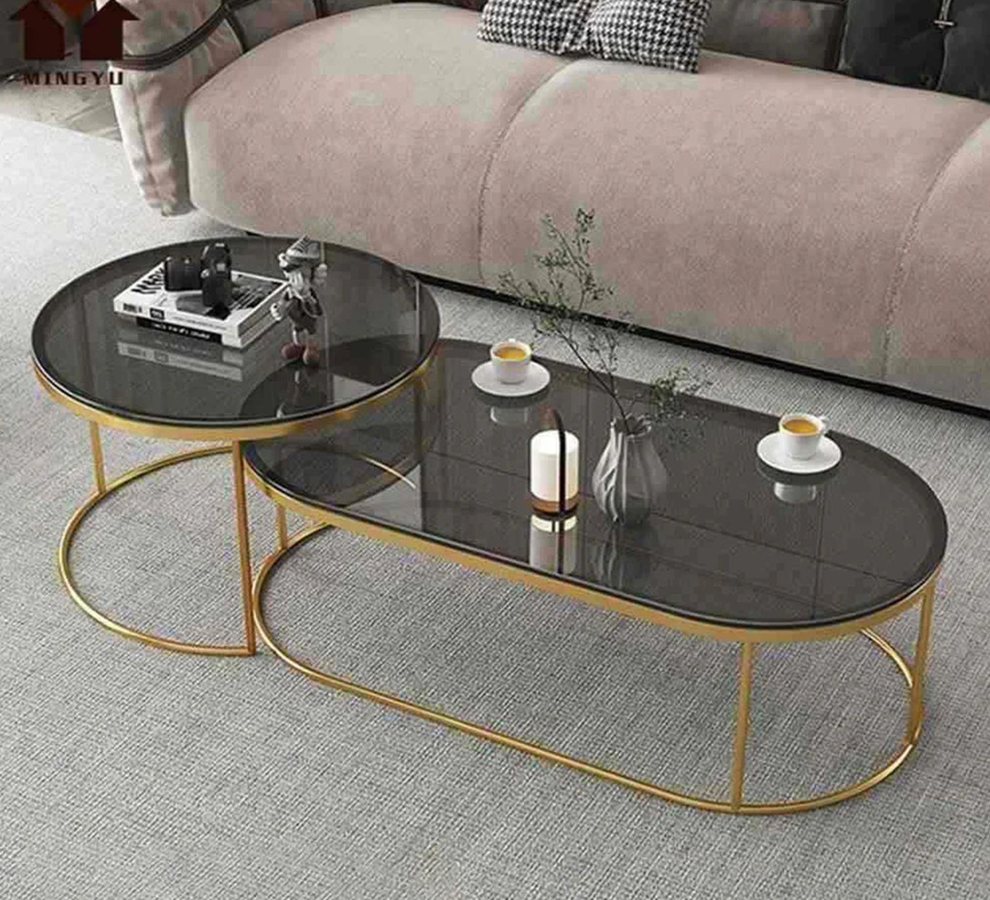 Two oval and one circular glass - topped tables - Vitrine Furniture - Furniture