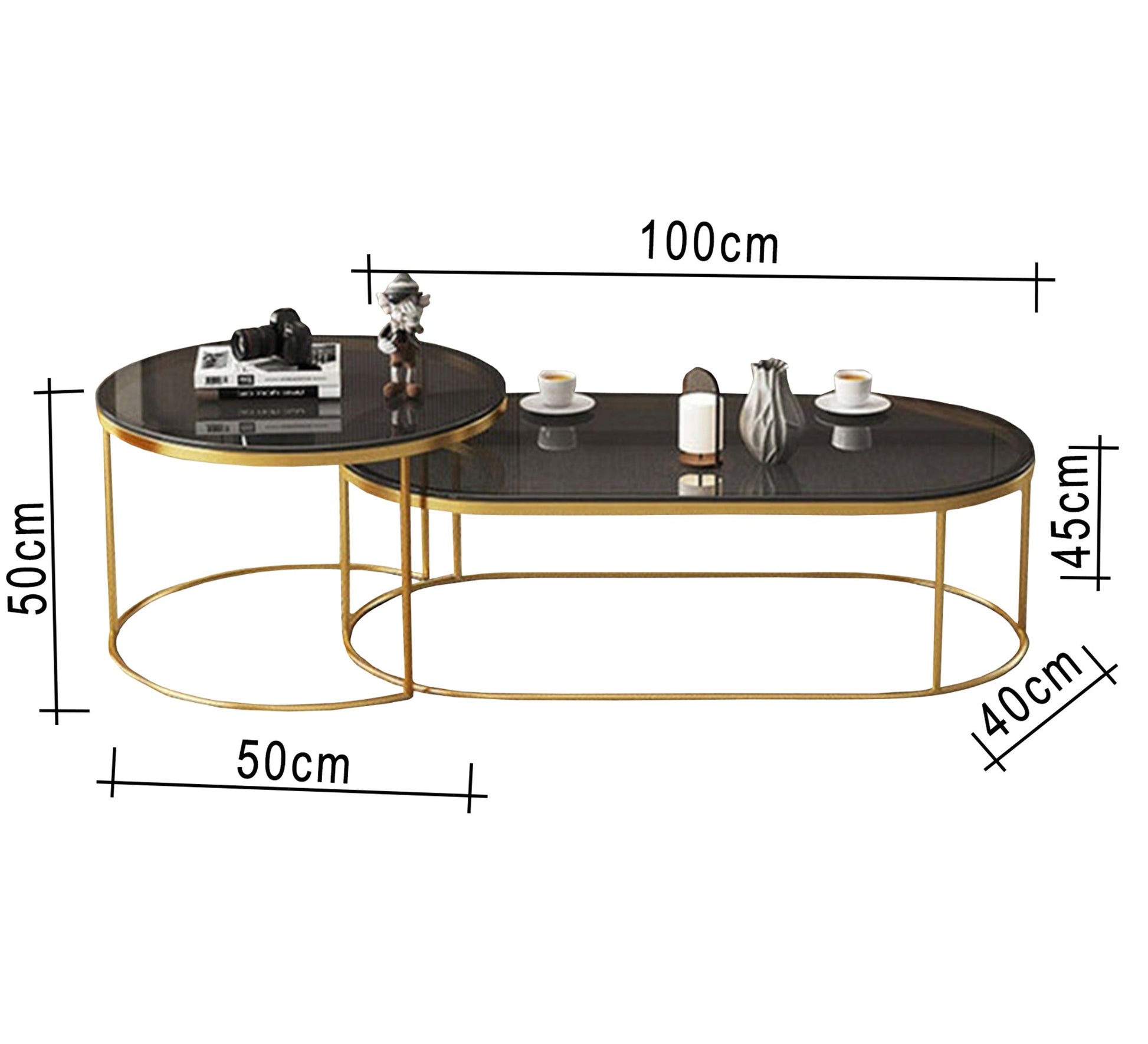 Two oval and one circular glass - topped tables - Vitrine Furniture - Furniture