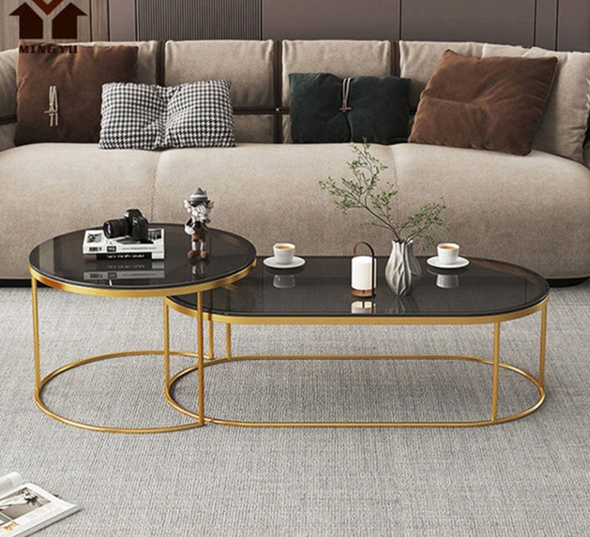 Two oval and one circular glass - topped tables - Vitrine Furniture - Furniture