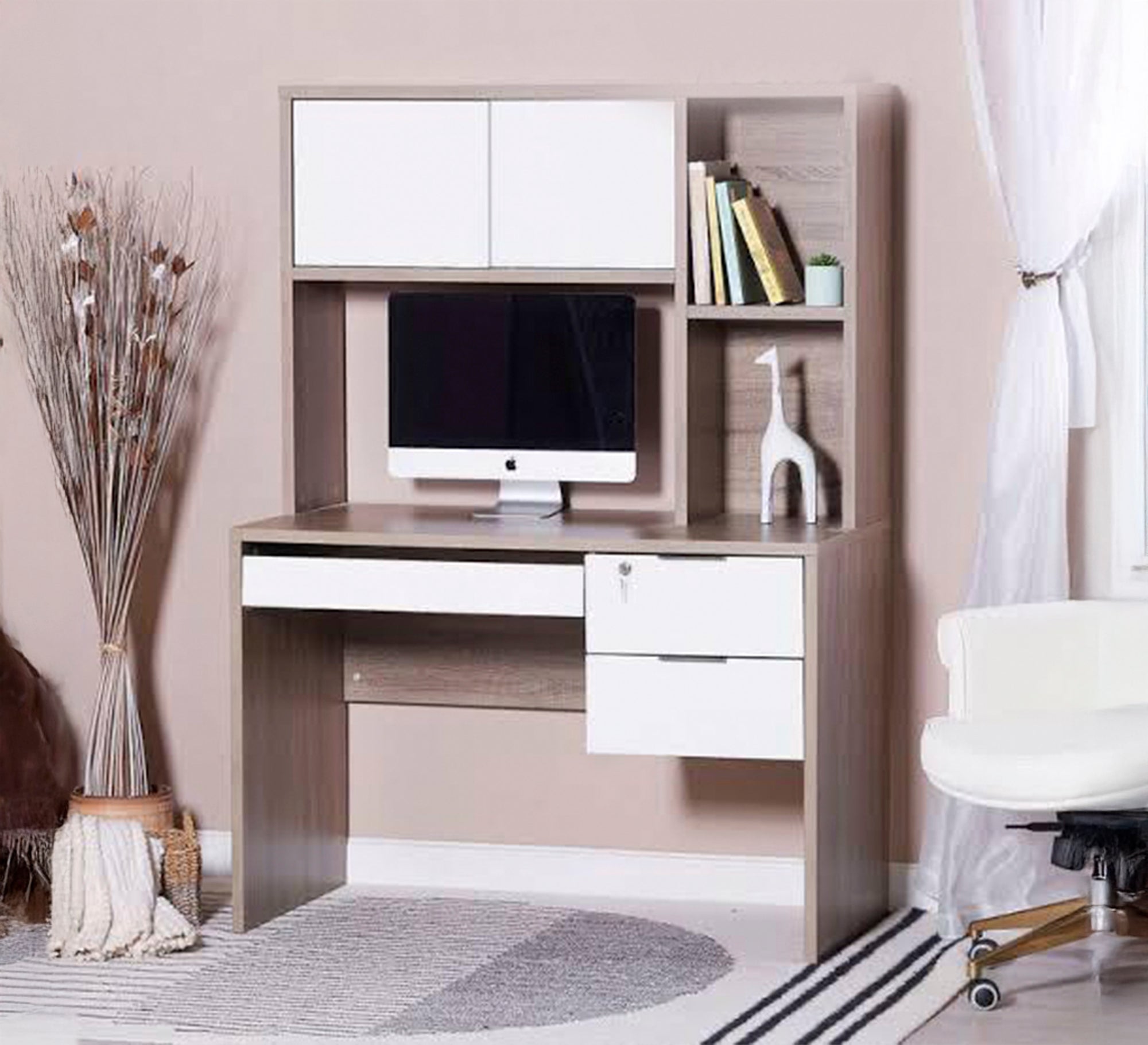 Two - piece modern desk in beige and white - Vitrine Furniture - Desks