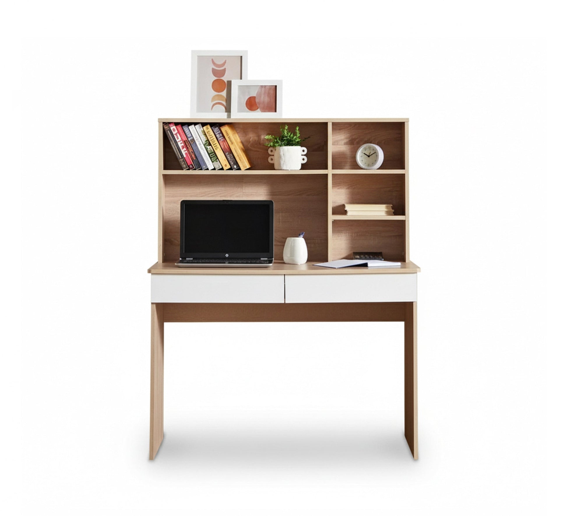 Two - piece youth desk in white and beige - Vitrine Furniture - Desks