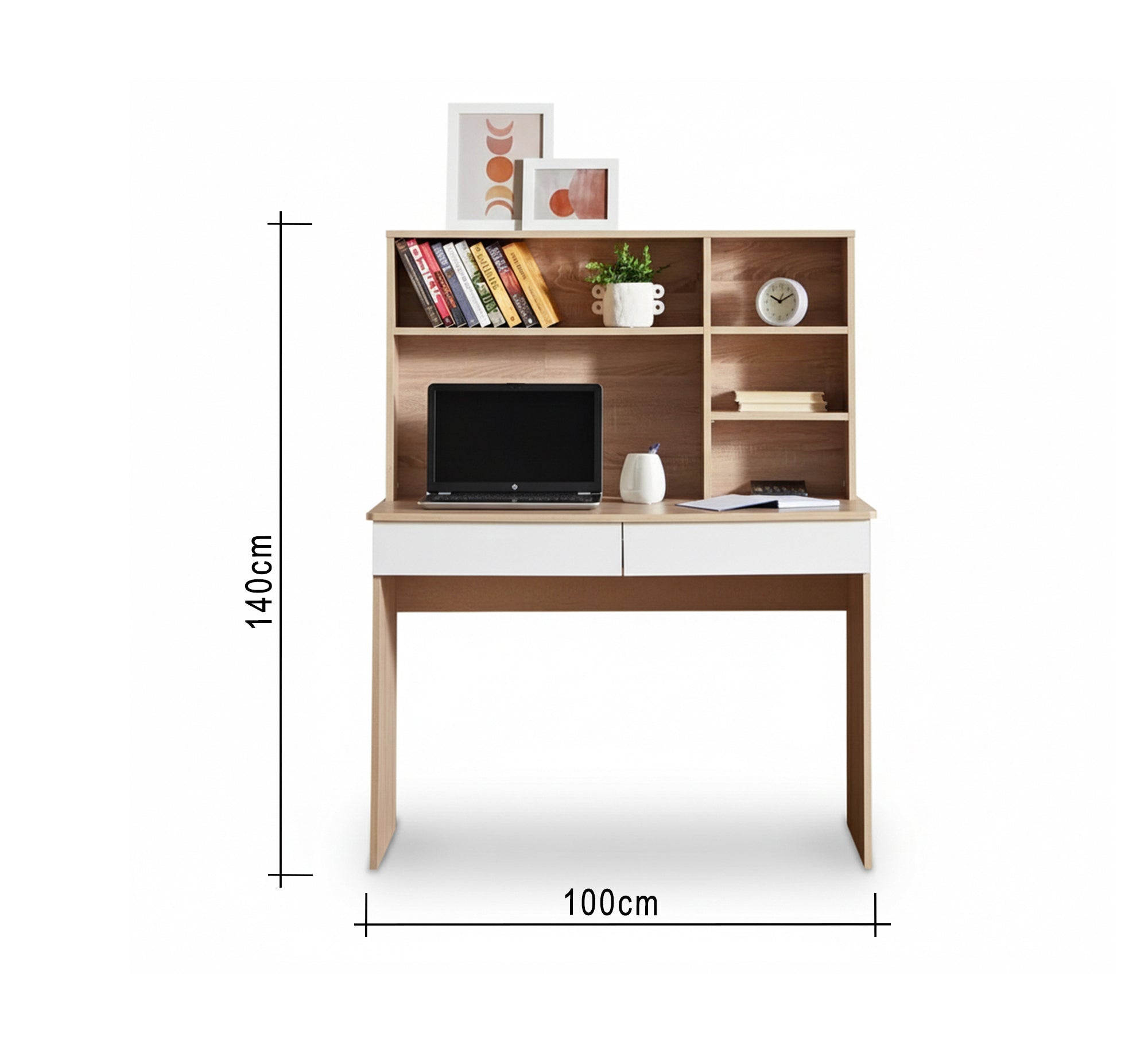 Two - piece youth desk in white and beige - Vitrine Furniture - Desks