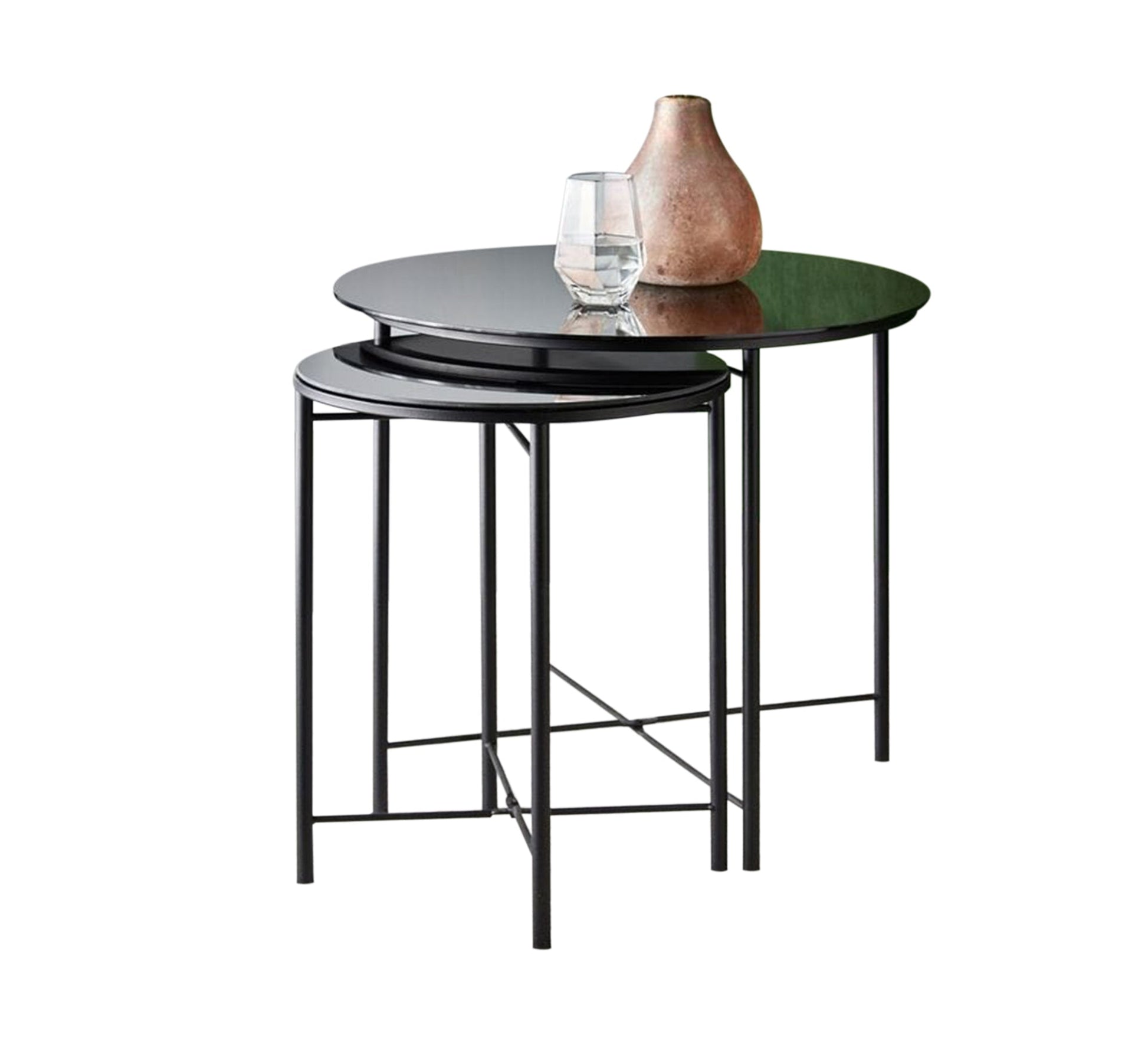 Two round side tables with black metal frame - Vitrine Furniture - Furniture