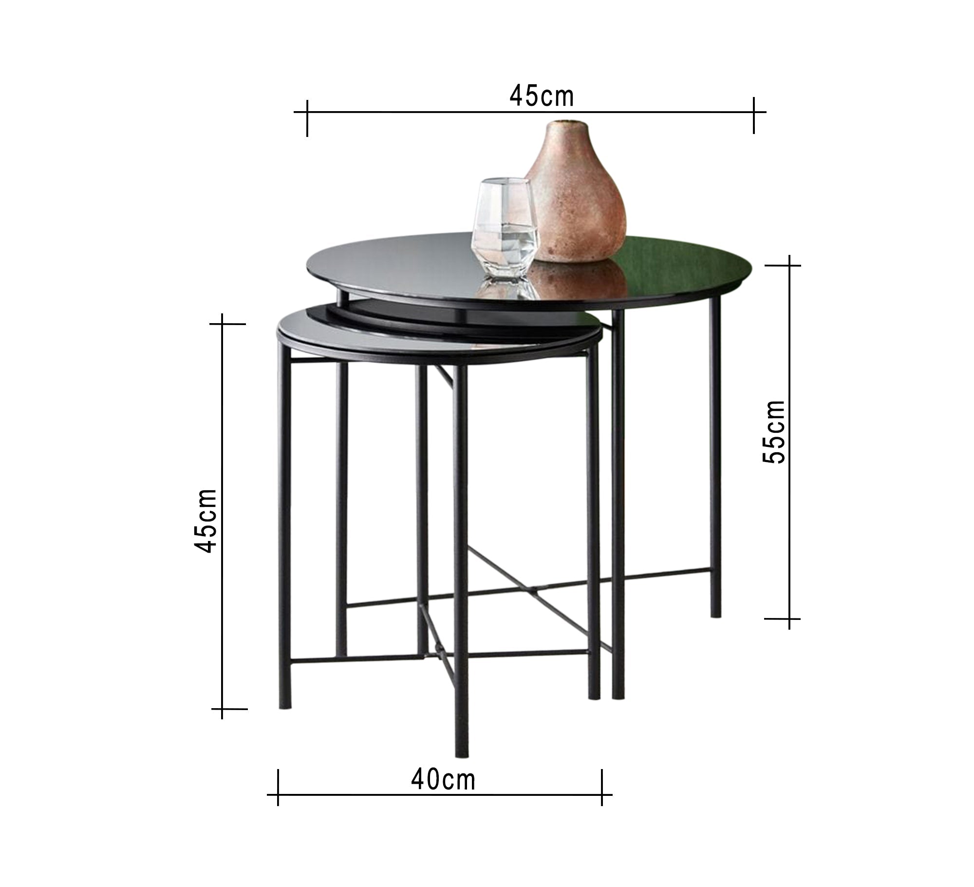 Two round side tables with black metal frame - Vitrine Furniture - Furniture