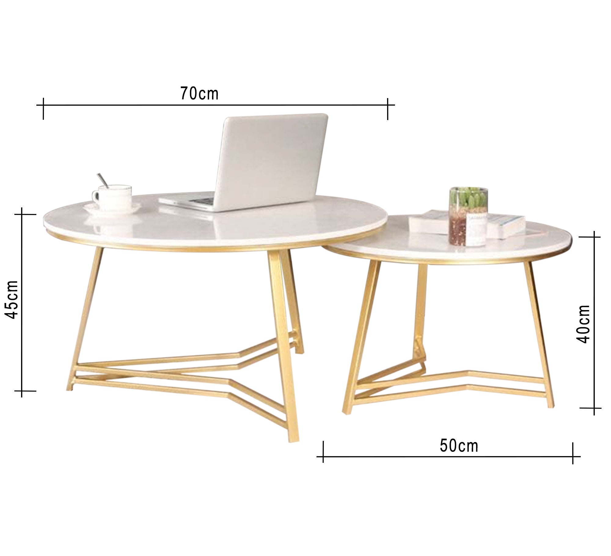 Two round tables with a shiny gold base - Vitrine Furniture - Furniture