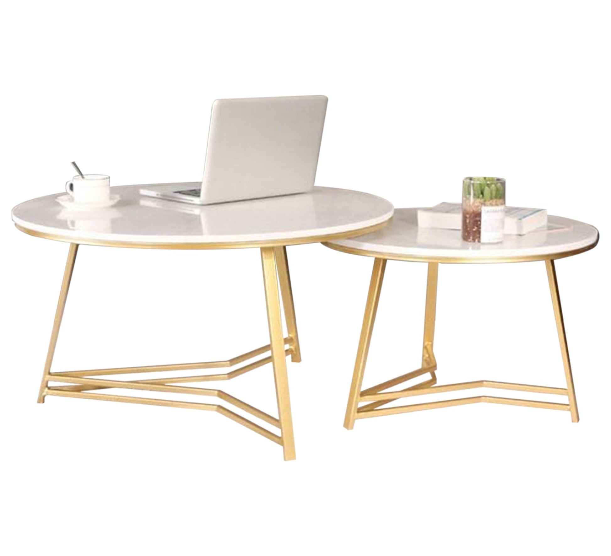 Two round tables with a shiny gold base - Vitrine Furniture - Furniture