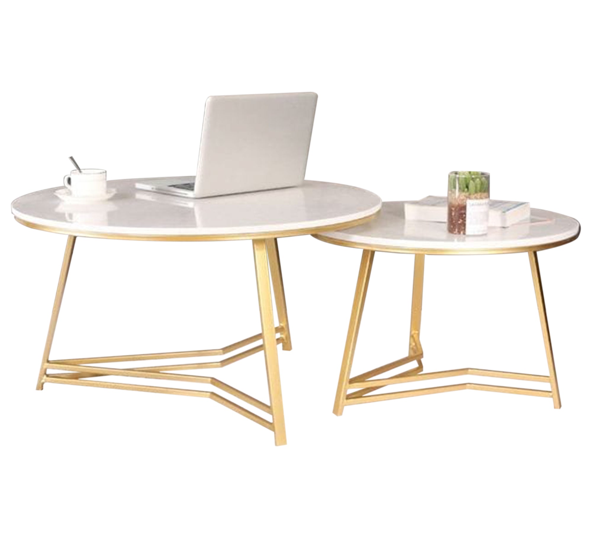 Two round tables with a shiny gold base - Vitrine Furniture - Furniture