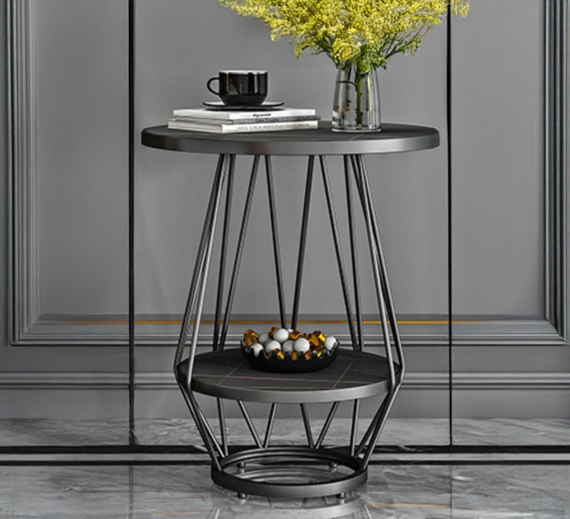 Two - shelf matte black side table - Vitrine Furniture - Furniture
