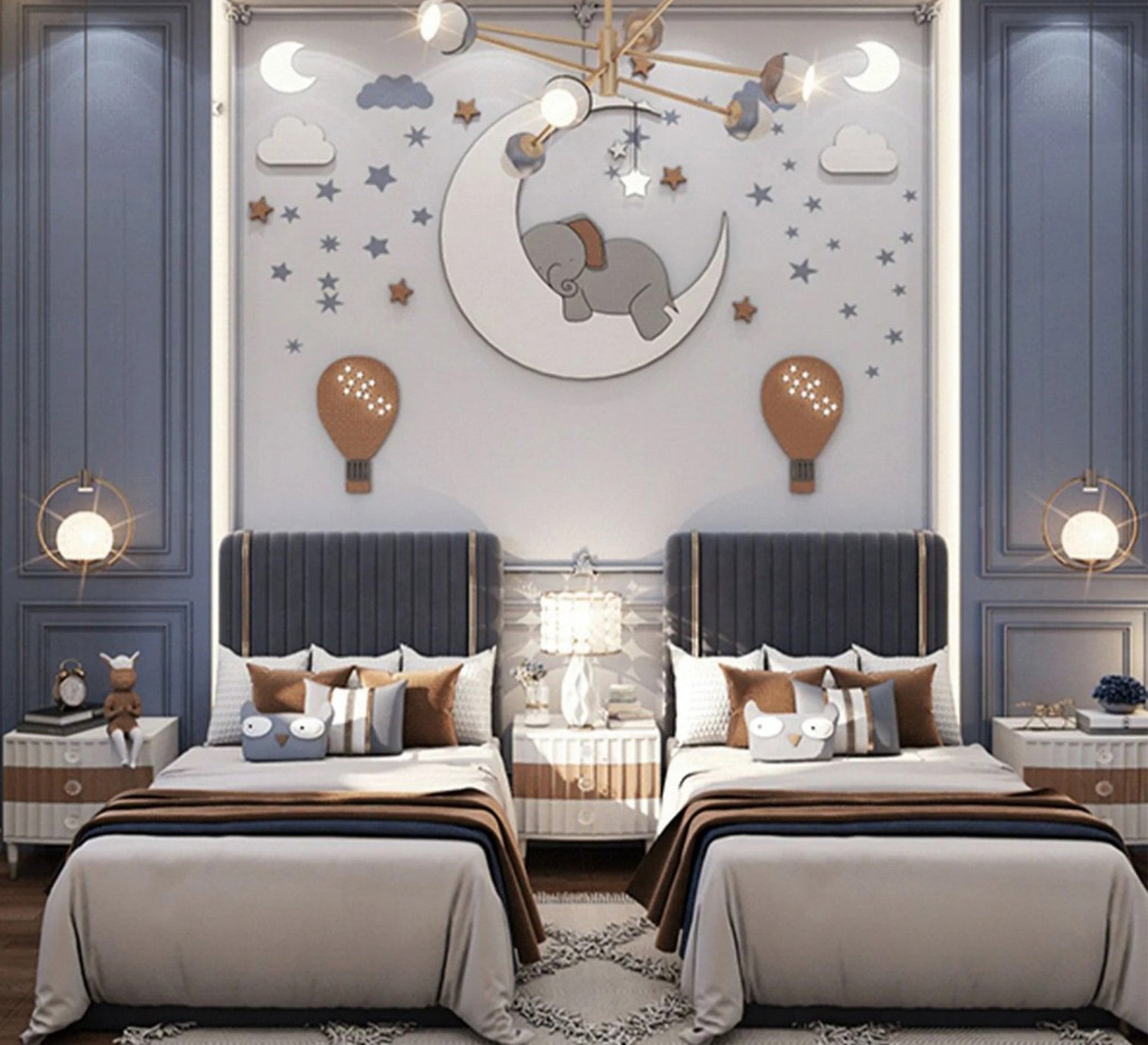 Two single beds in gray and gold - Vitrine Furniture - Furniture