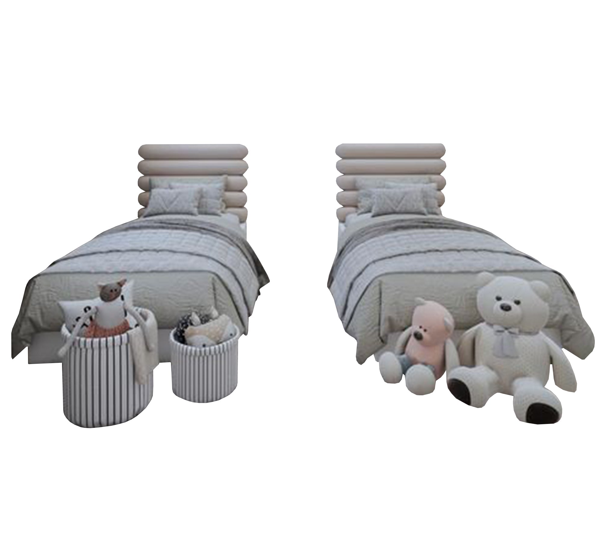 Two single beds with horizontally divided headboards - Vitrine Furniture - Furniture