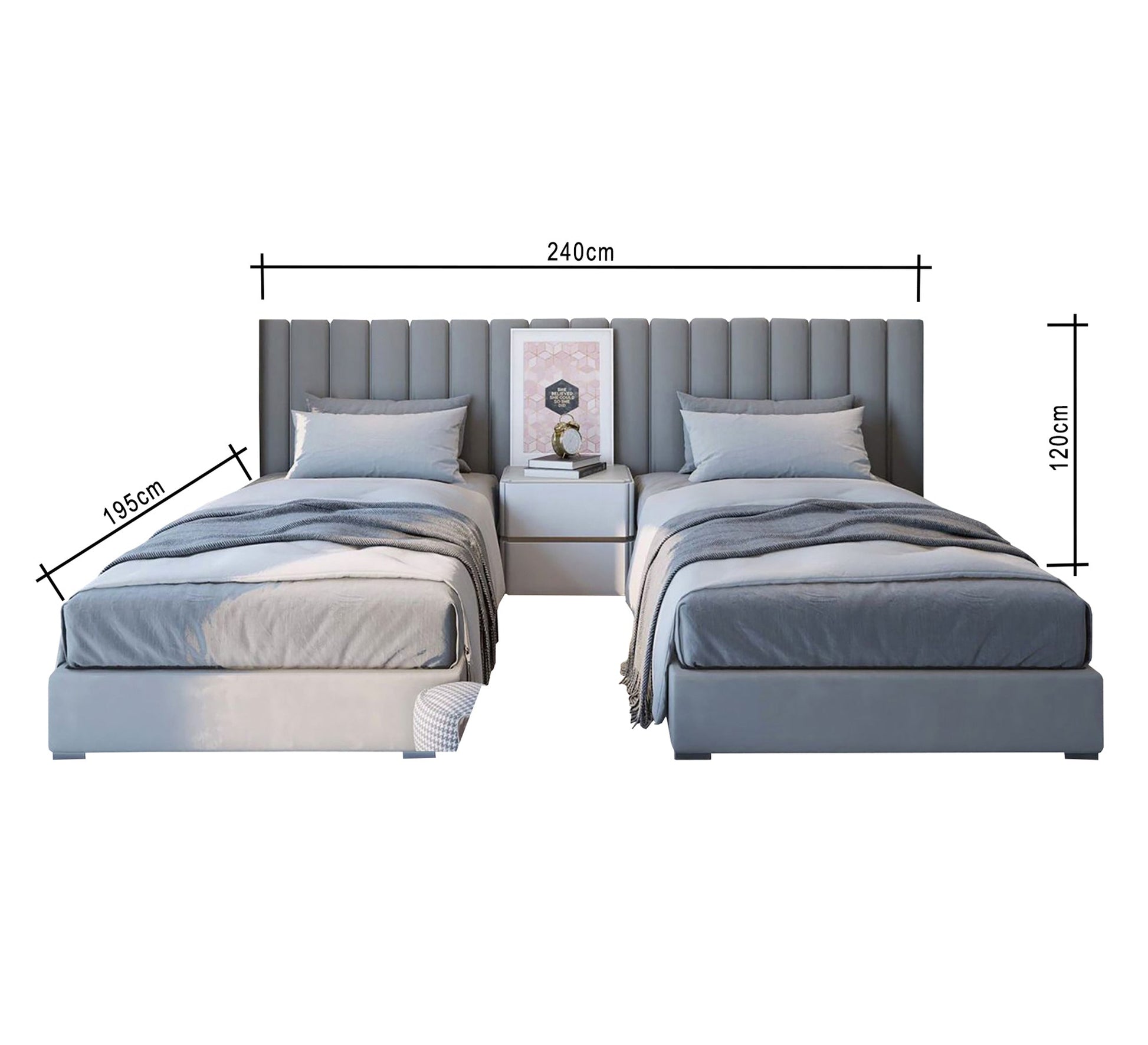 Two single beds with one backrest - Vitrine Furniture - Furniture