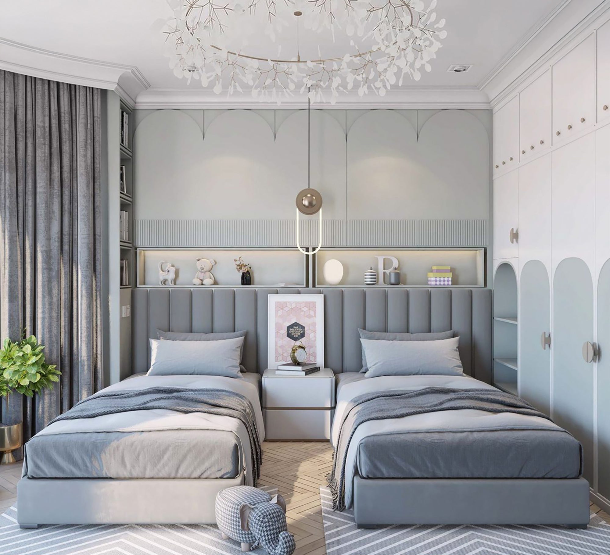 Two single beds with one backrest - Vitrine Furniture - Furniture