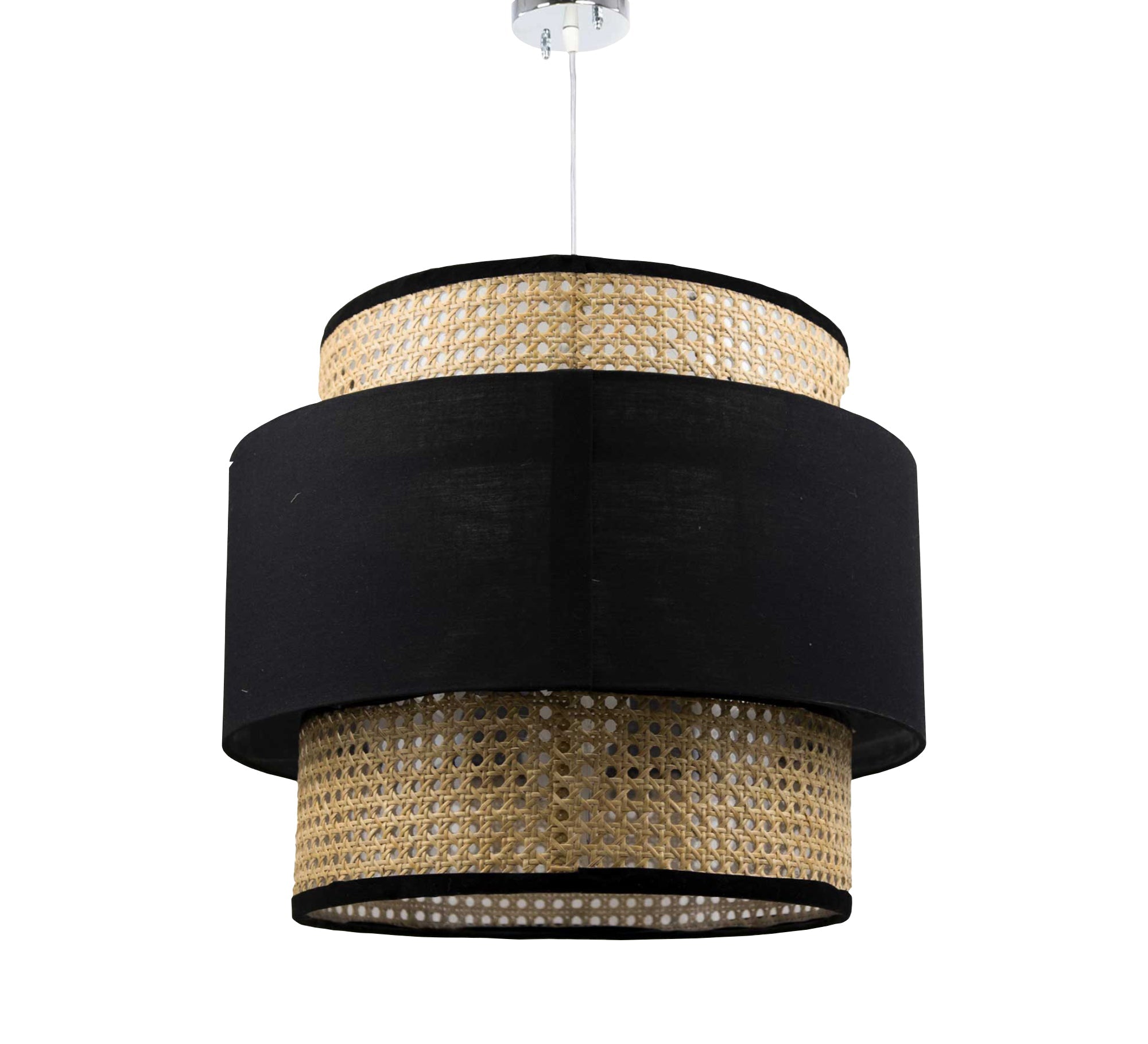 Two - tier ceiling lamp, cane and black - Vitrine Furniture - Lighting