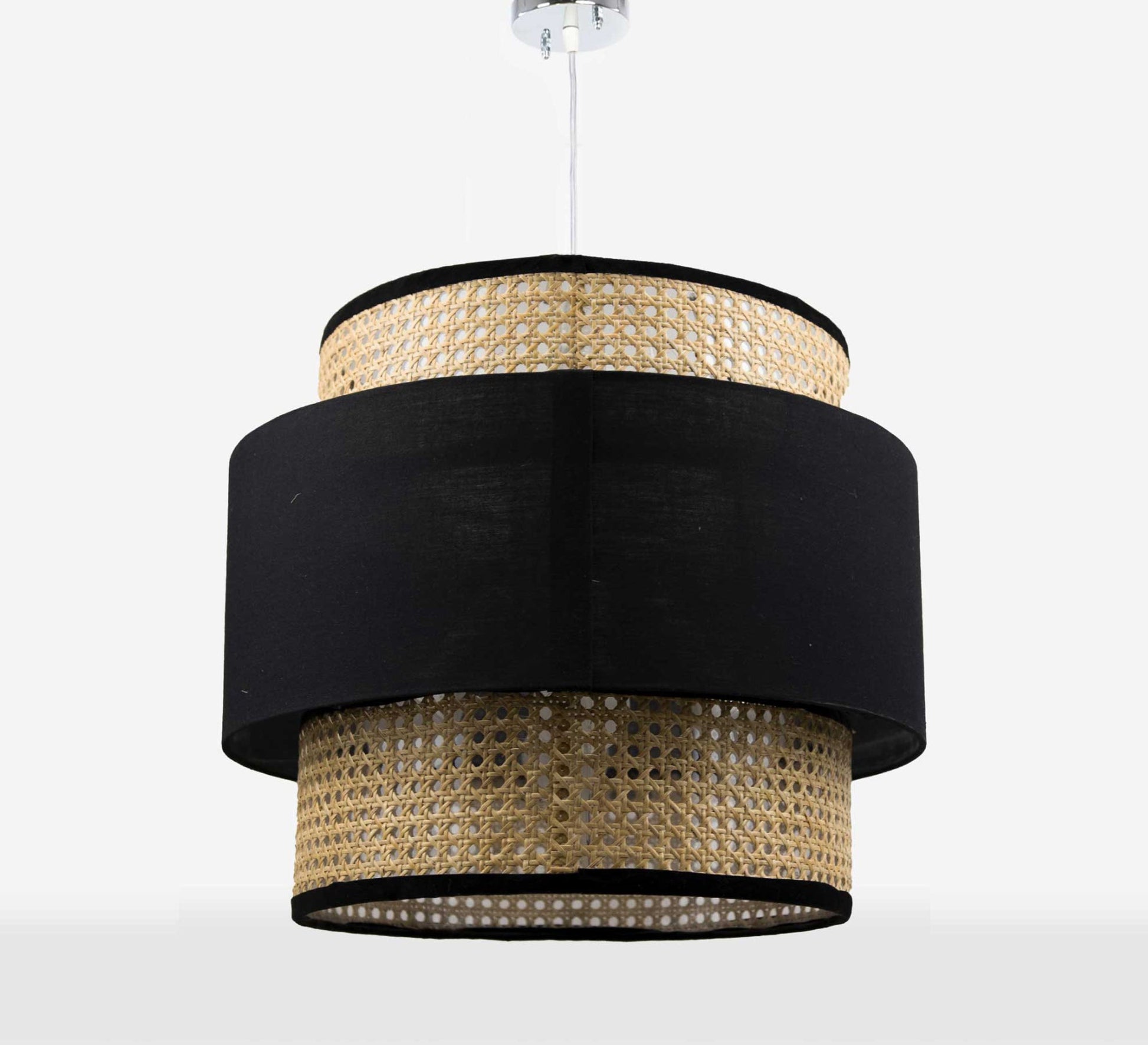 Two - tier ceiling lamp, cane and black - Vitrine Furniture - Lighting