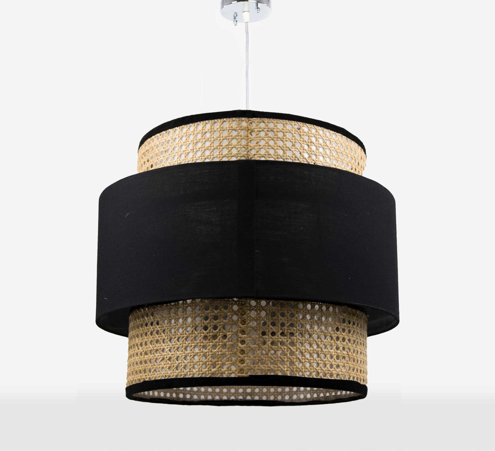 Two - tier ceiling lamp, cane and black - Vitrine Furniture - Lighting