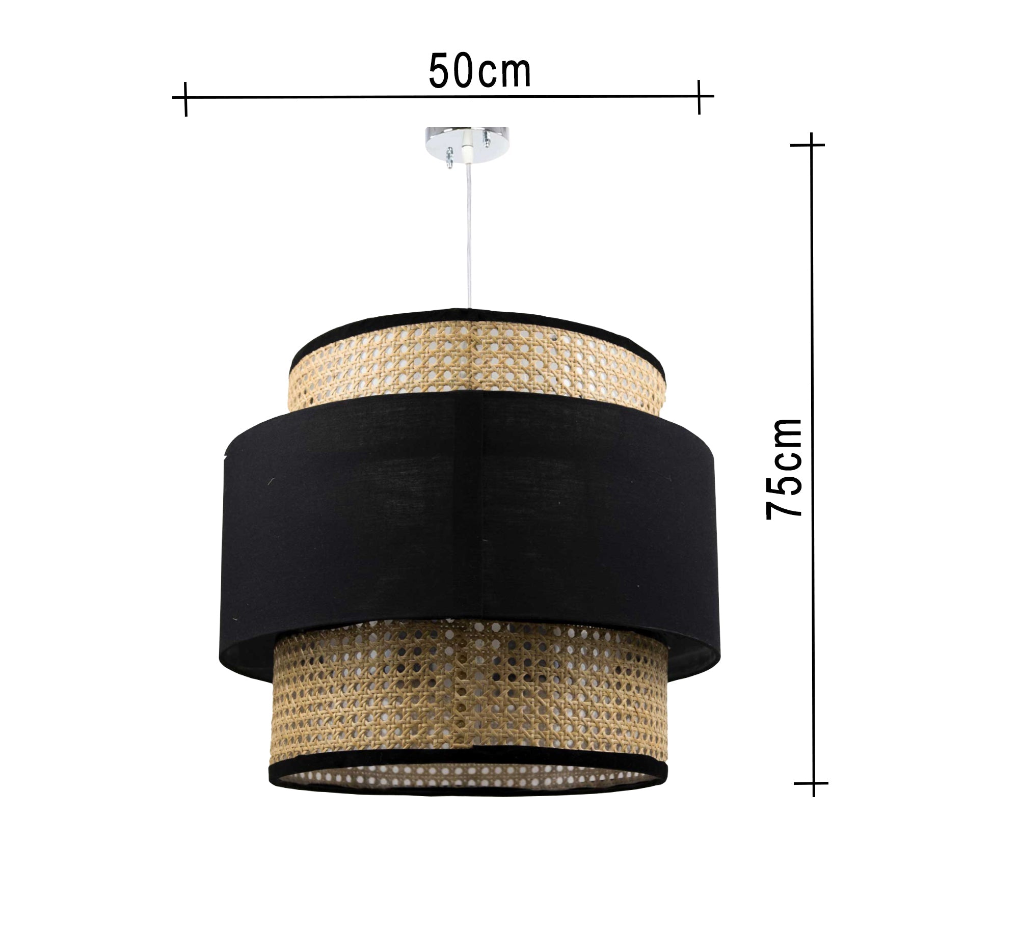 Two - tier ceiling lamp, cane and black - Vitrine Furniture - Lighting