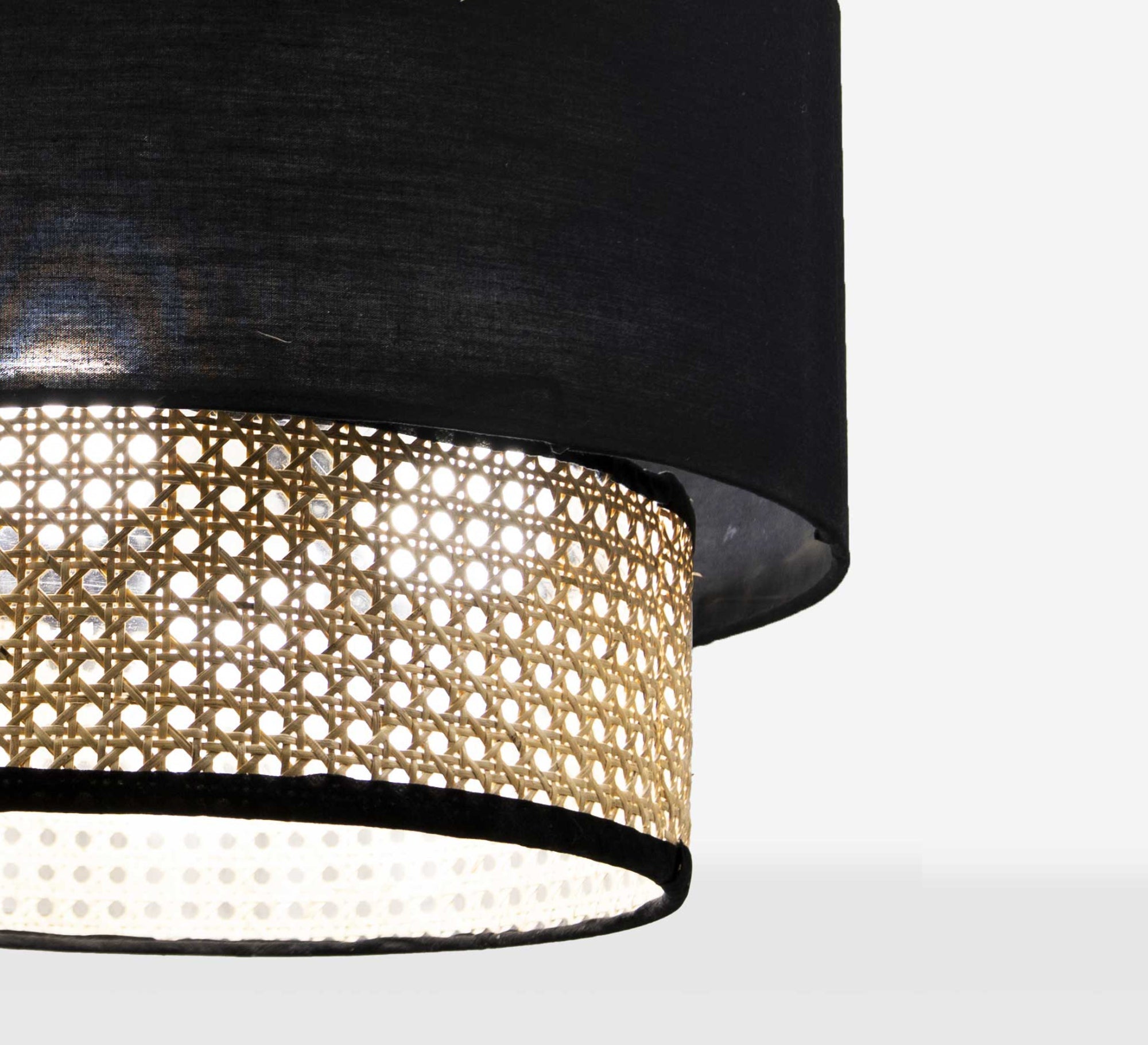 Two - tier ceiling lamp, cane and black - Vitrine Furniture - Lighting