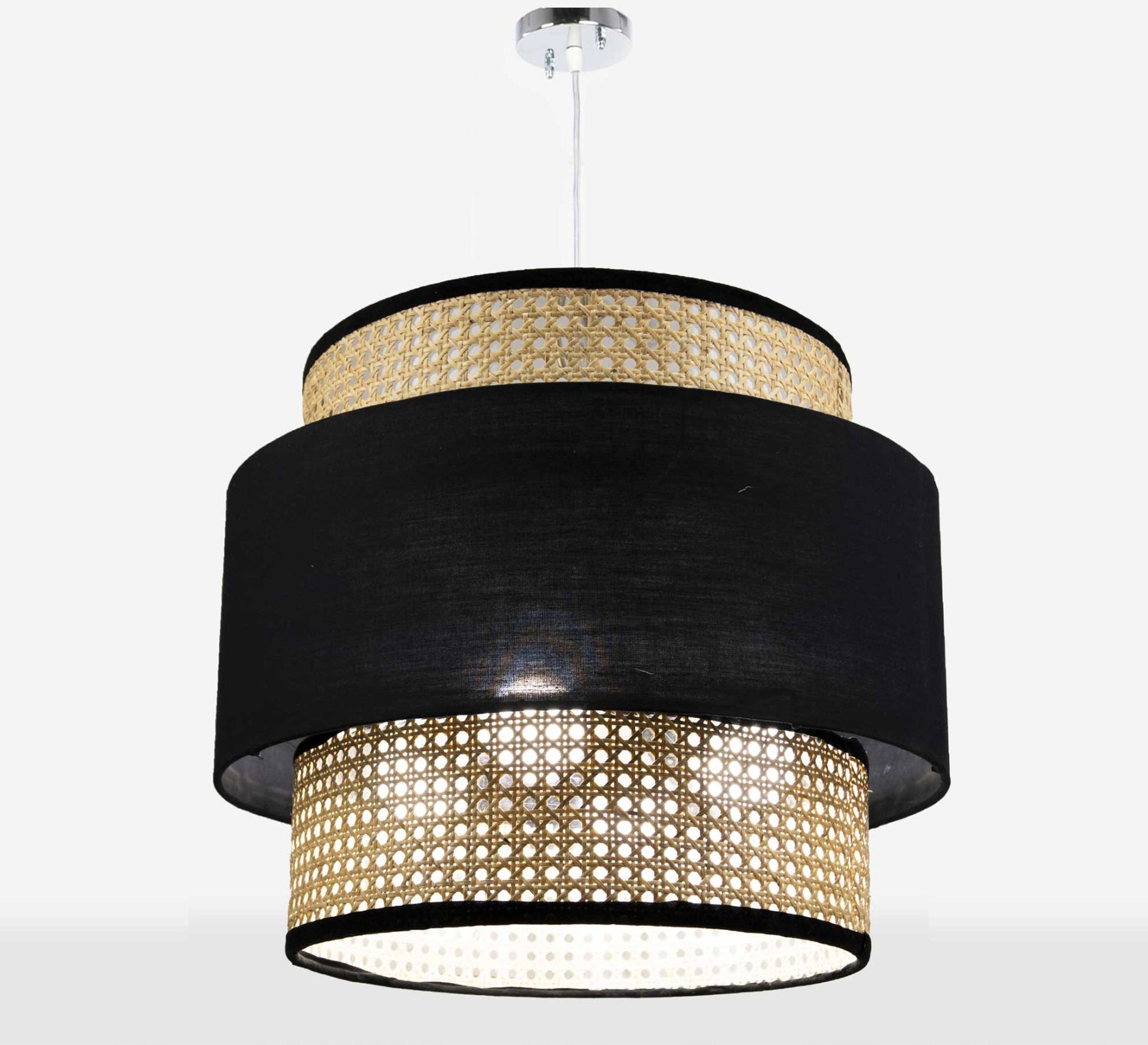 Two - tier ceiling lamp, cane and black - Vitrine Furniture - Lighting