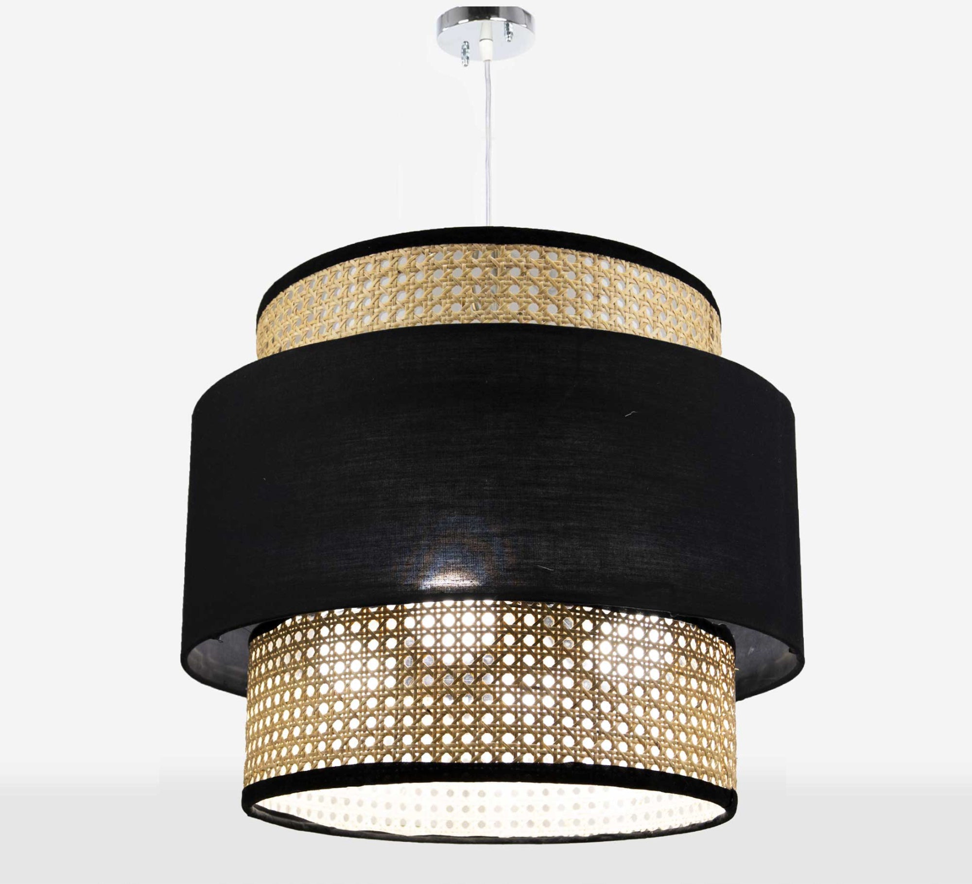 Two - tier ceiling lamp, cane and black - Vitrine Furniture - Lighting