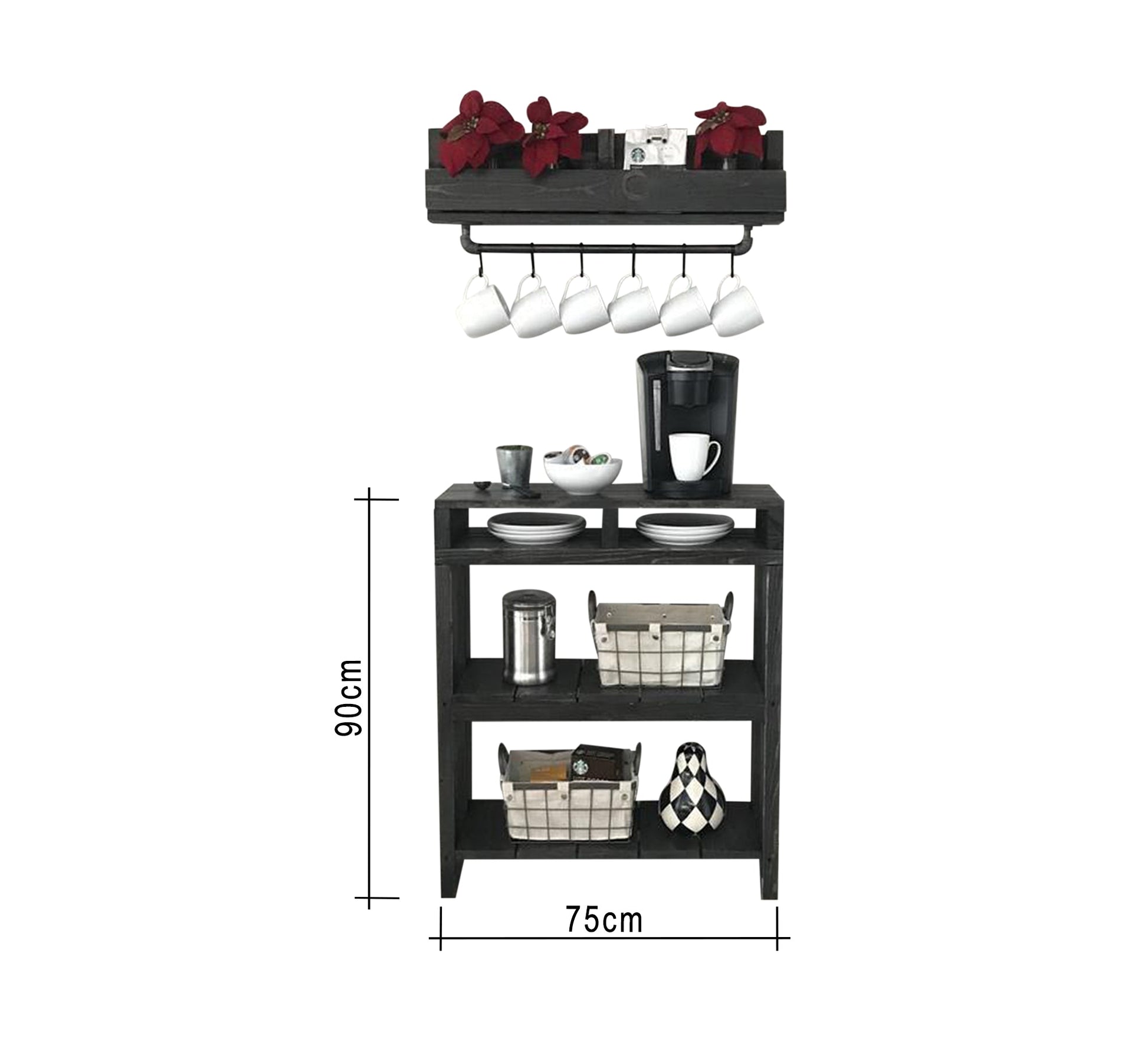 Two - unit coffee corner set with upper and lower shelves - Vitrine Furniture - Furniture